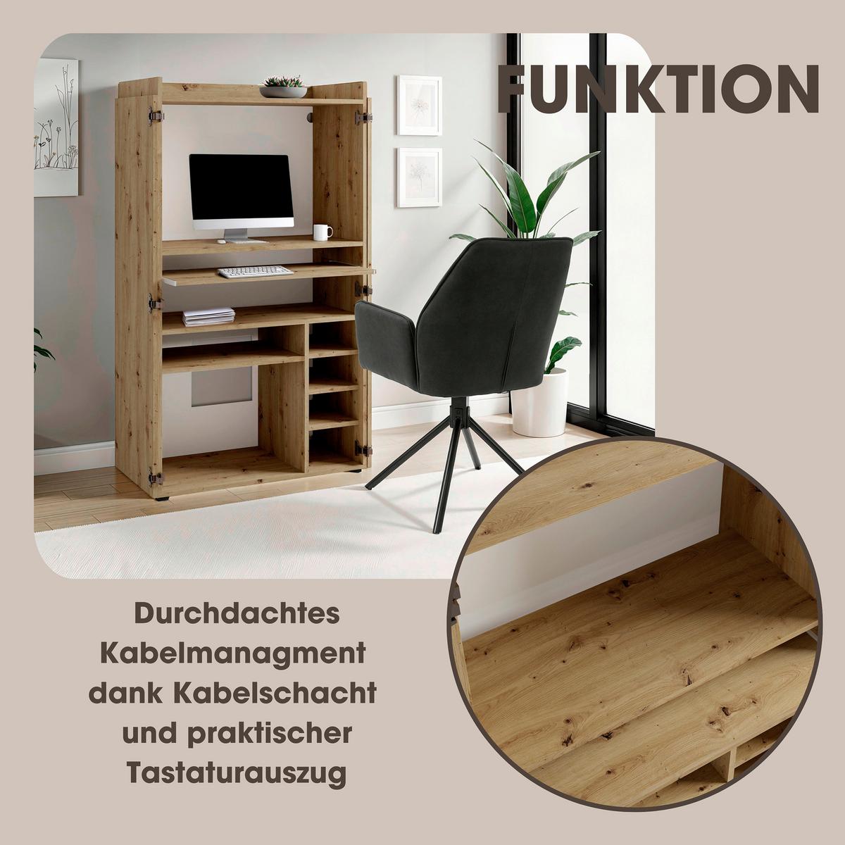 Sekretär Janne - Schwarz/Eiche Artisan, MODERN, Holzwerkstoff (80/40/141cm) - MID.YOU