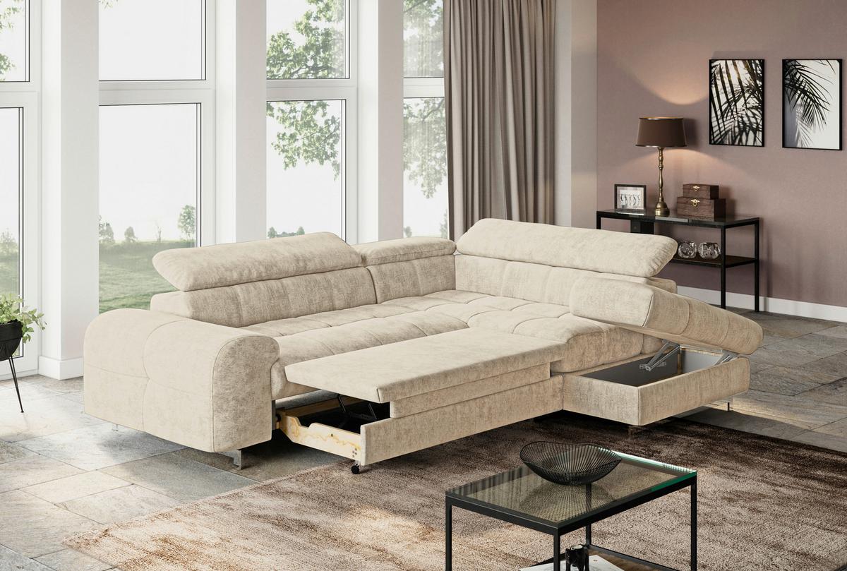 Ecksofa Mit Schlaffunktion Cloud + Beige - Chromfarben/Beige, KONVENTIONELL, Textil (257/206cm) - Livetastic