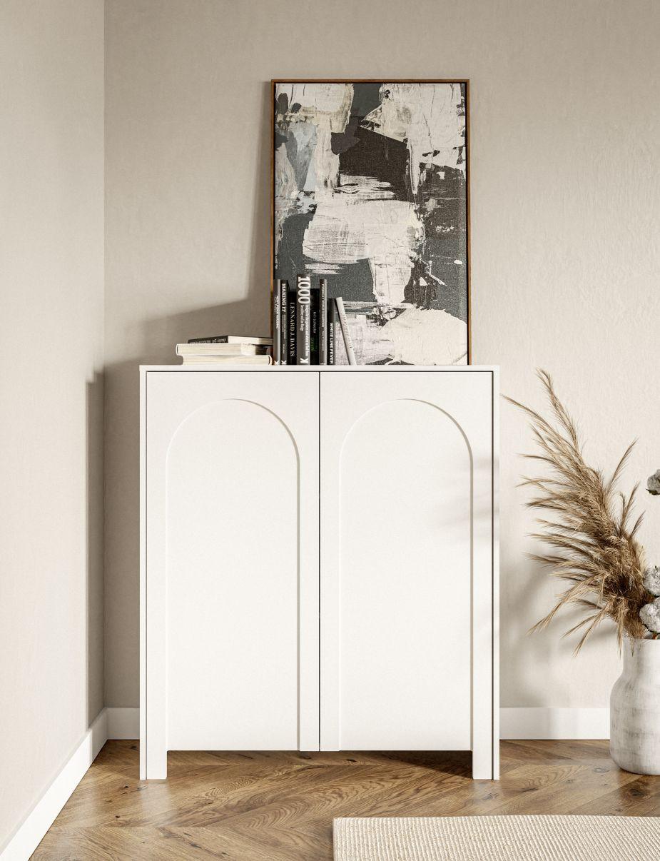 Biela komoda, bezúchytkové otváranie, š: 100cm - biela, Design, kompozitné drevo (100/117/35cm)