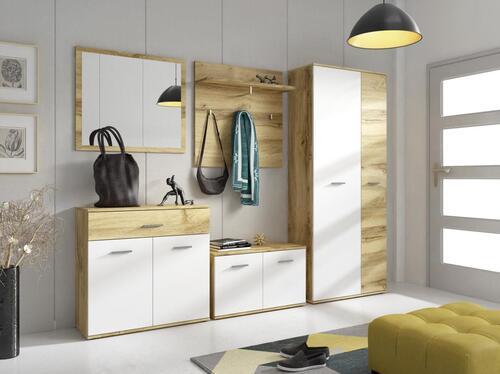 Garderobe Irys Eiche Dekor / Weiß 5-teilig mit Spiegel - Eichefarben/Weiß, Basics, Glas/Holzwerkstoff (240/190/35cm) - P & B