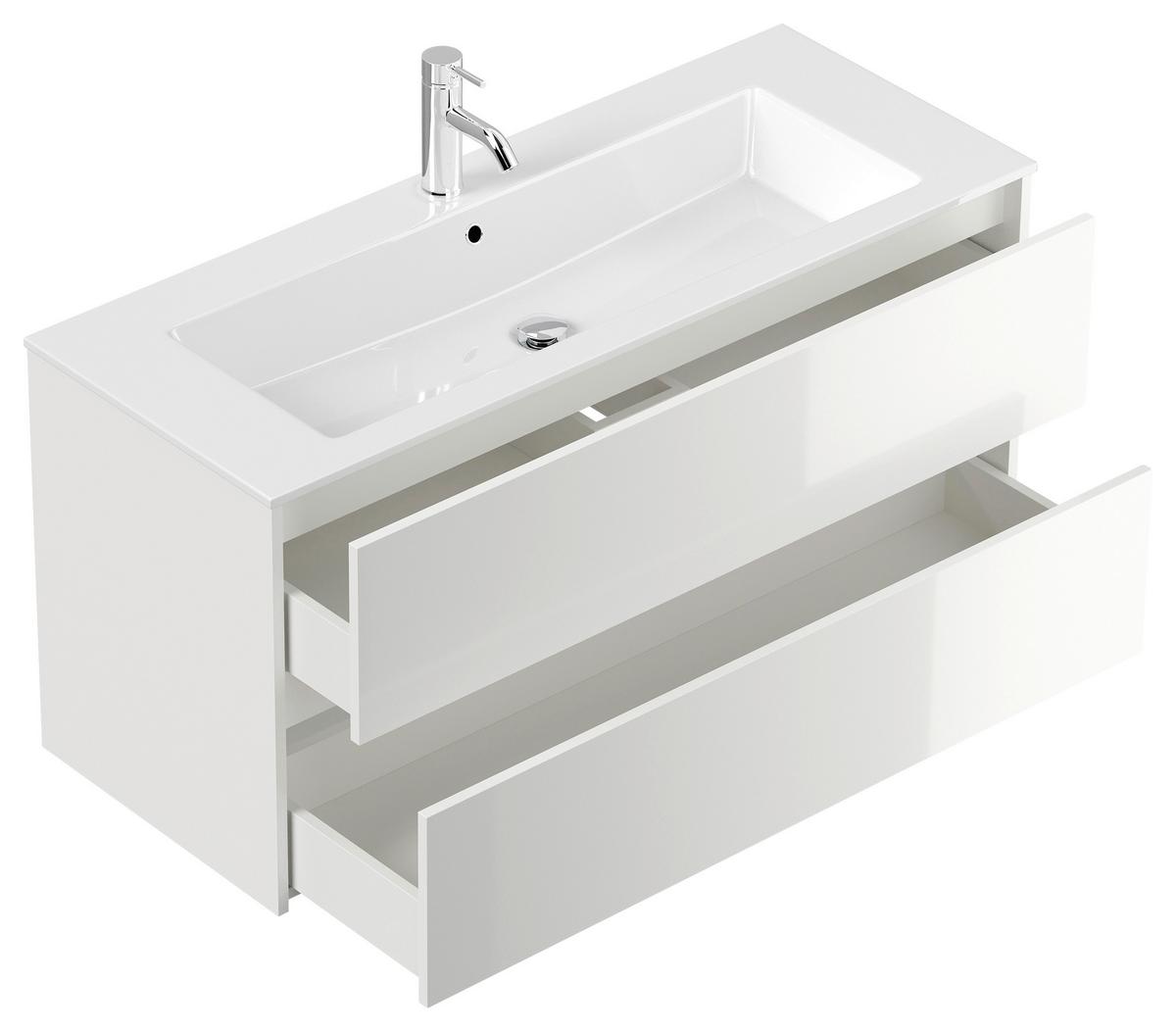 BADEZIMMER Limes, Weiß HG B: 120 cm - Weiß Hochglanz/Weiß, Basics, Holzwerkstoff/Stein (120cm) - MID.YOU