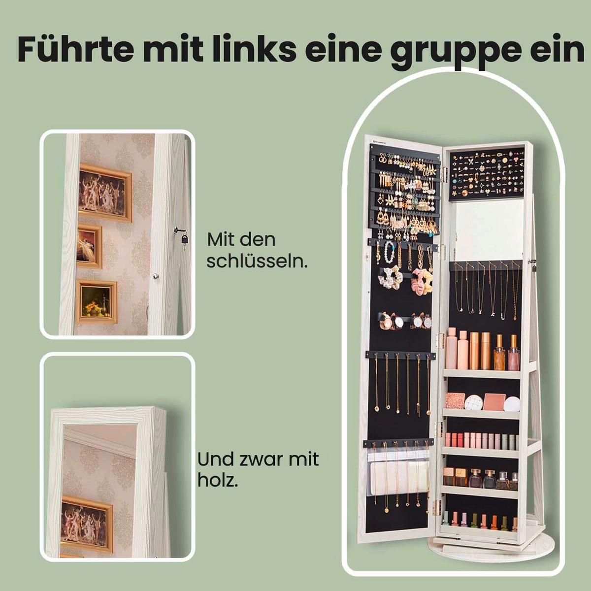 Schmuckschrank Eiche Bianco D: 55 Cm - Eiche Bianco, Basics, Glas/Holzwerkstoff (55/155cm)