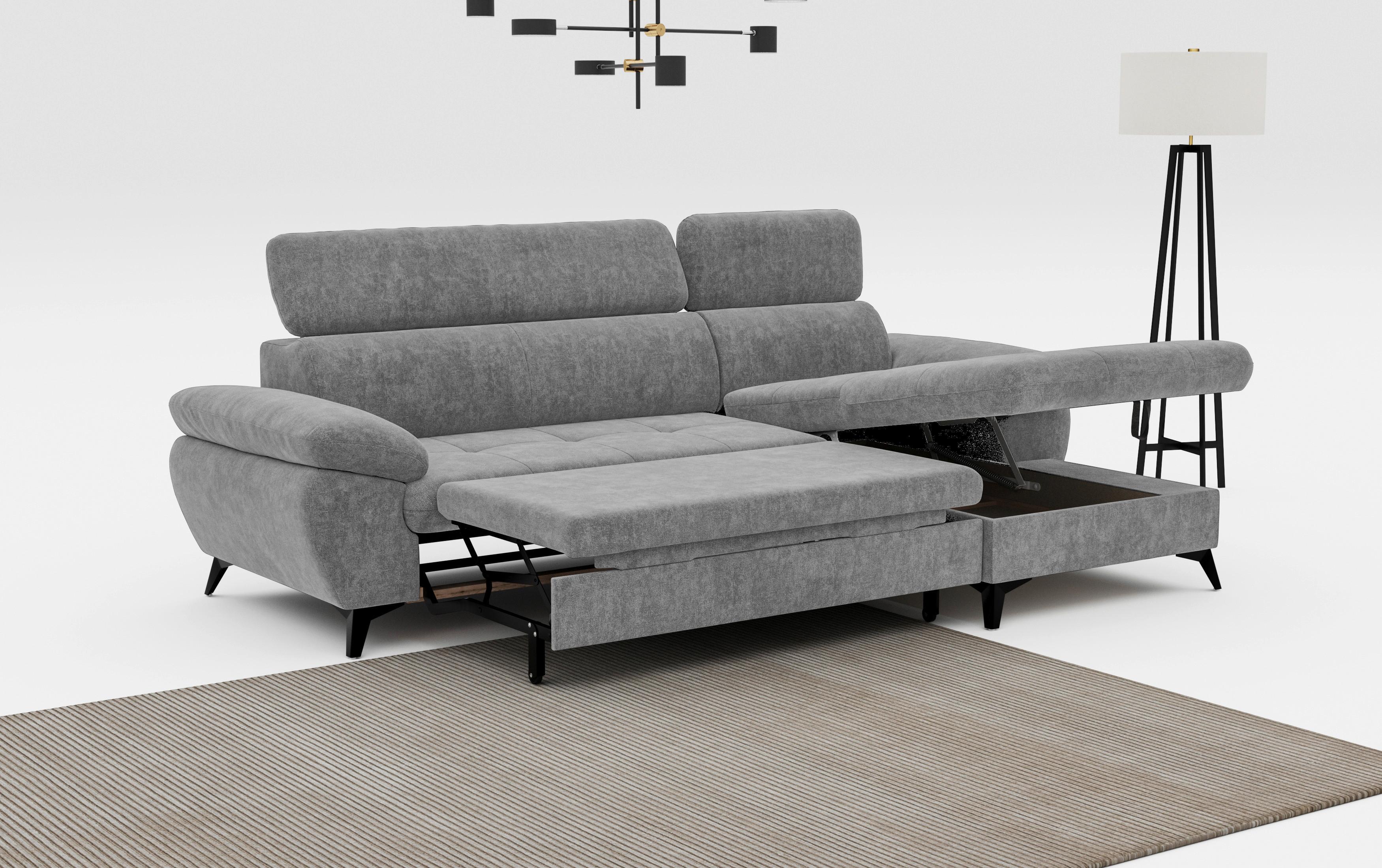 Ecksofa mit Schlaffunktion & Bettkasten Hudson Grau - Schwarz/Grau, Textil (261/166cm) - MID.YOU