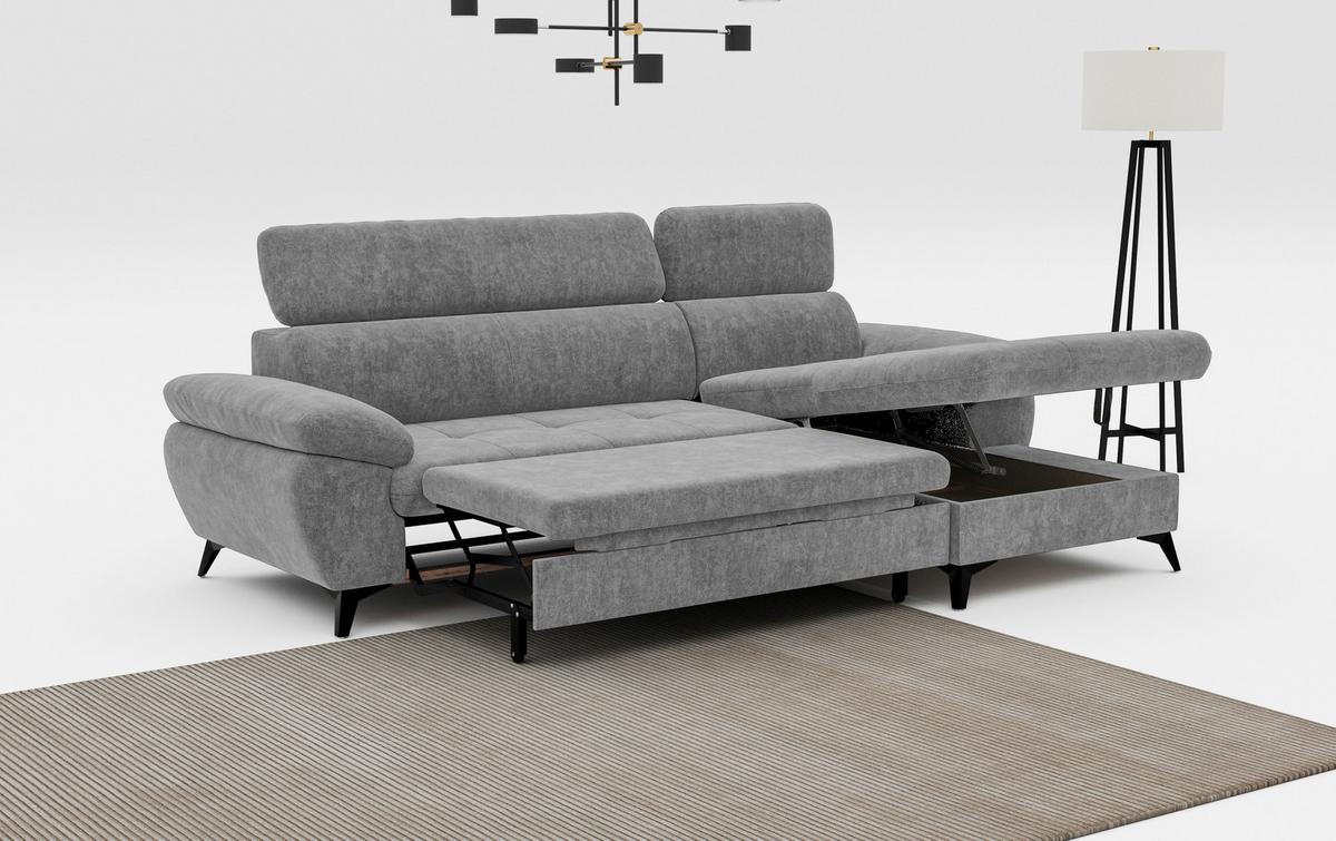 Ecksofa mit Bettkasten Hudson 261x166 cm Grau - Schwarz/Grau, Textil (261/166cm) - MID.YOU