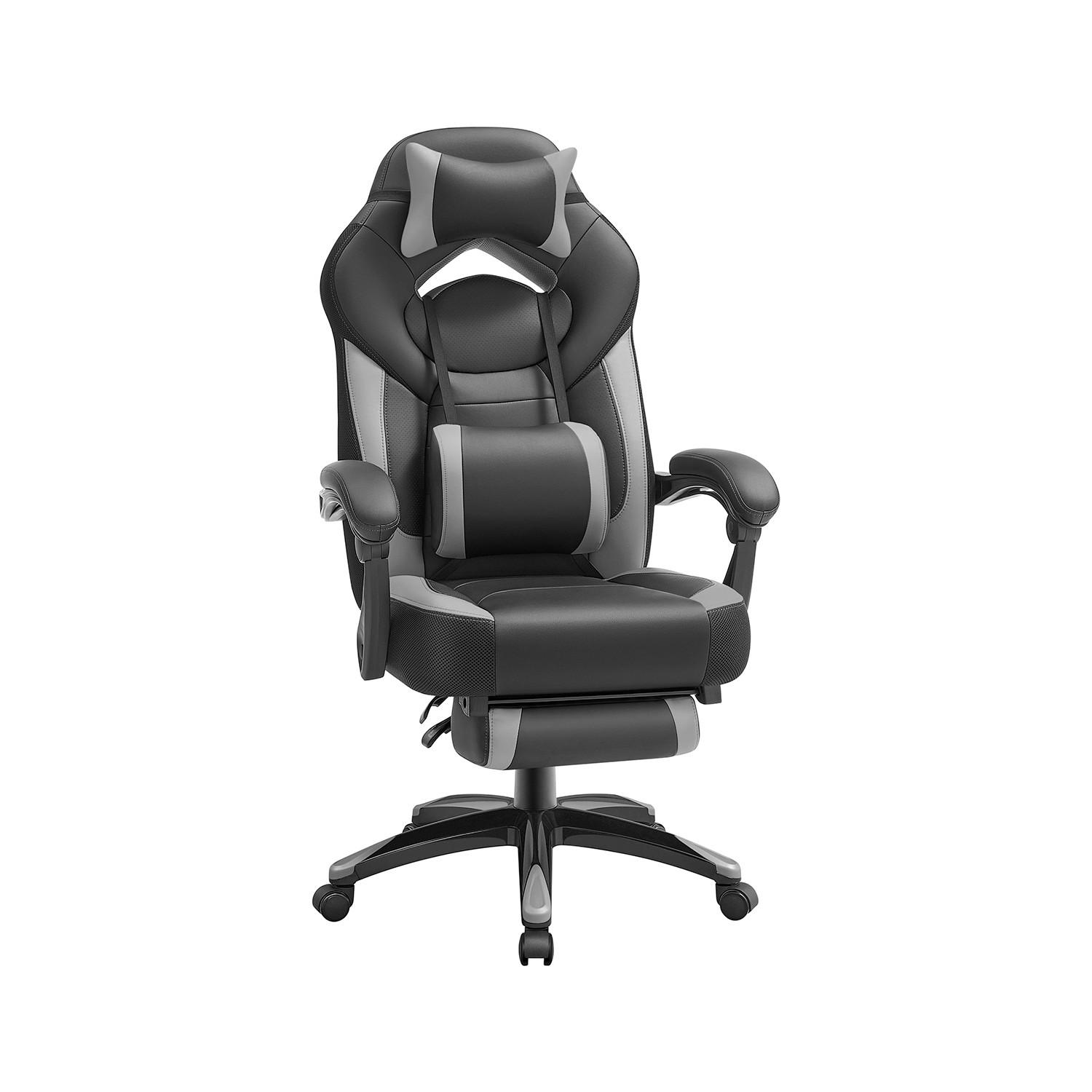 Gaming Stuhl Lenden-, Nacken- Kissen, Lederlook Schwarz - Schwarz/Grau, Basics, Kunststoff/Textil (70/128/64cm) - Boxxx