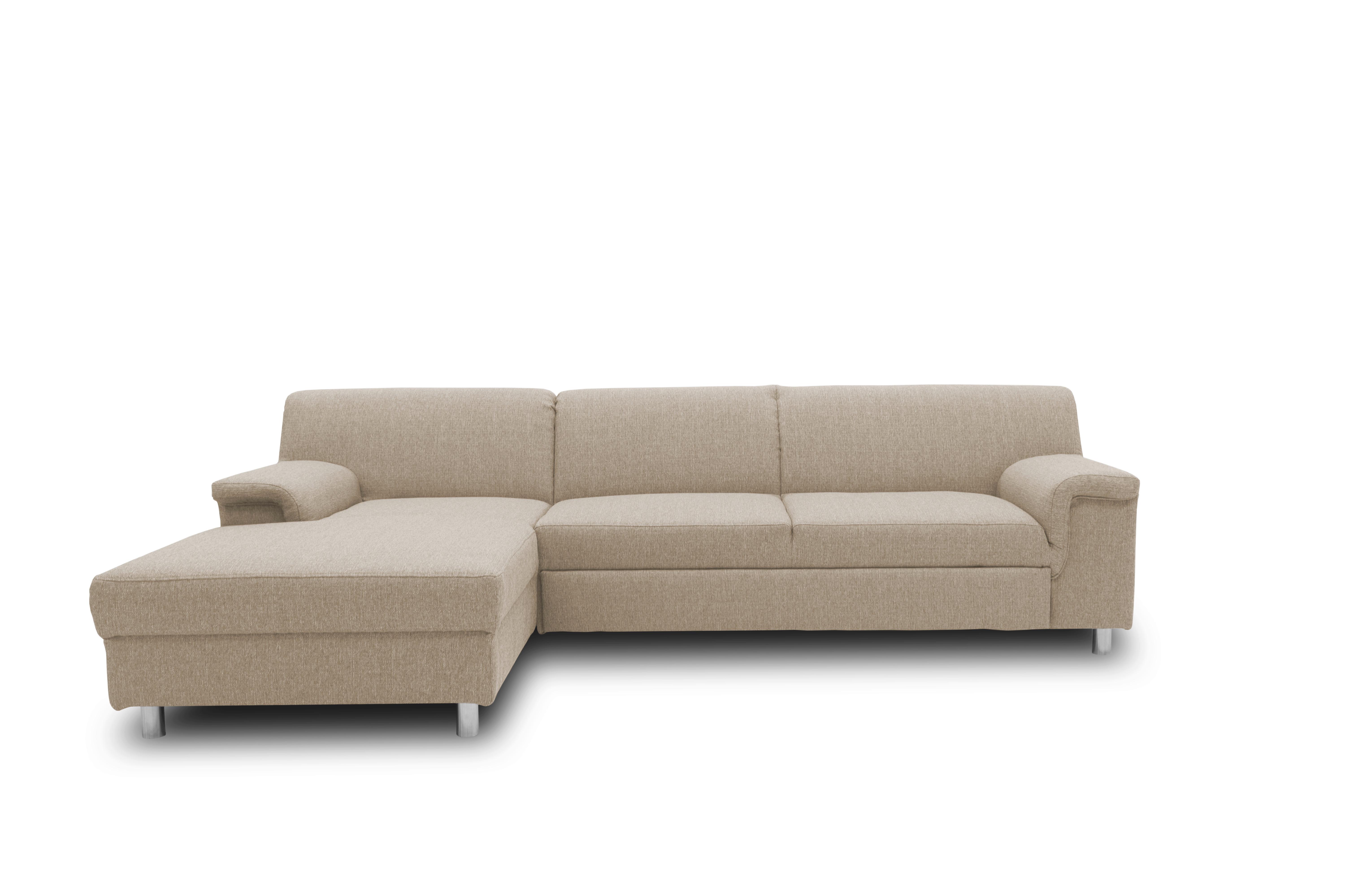 Ecksofa Jamie Rücken echt Beige Webstoff - Chromfarben/Beige, KONVENTIONELL, Textil (150/251cm) - MID.YOU