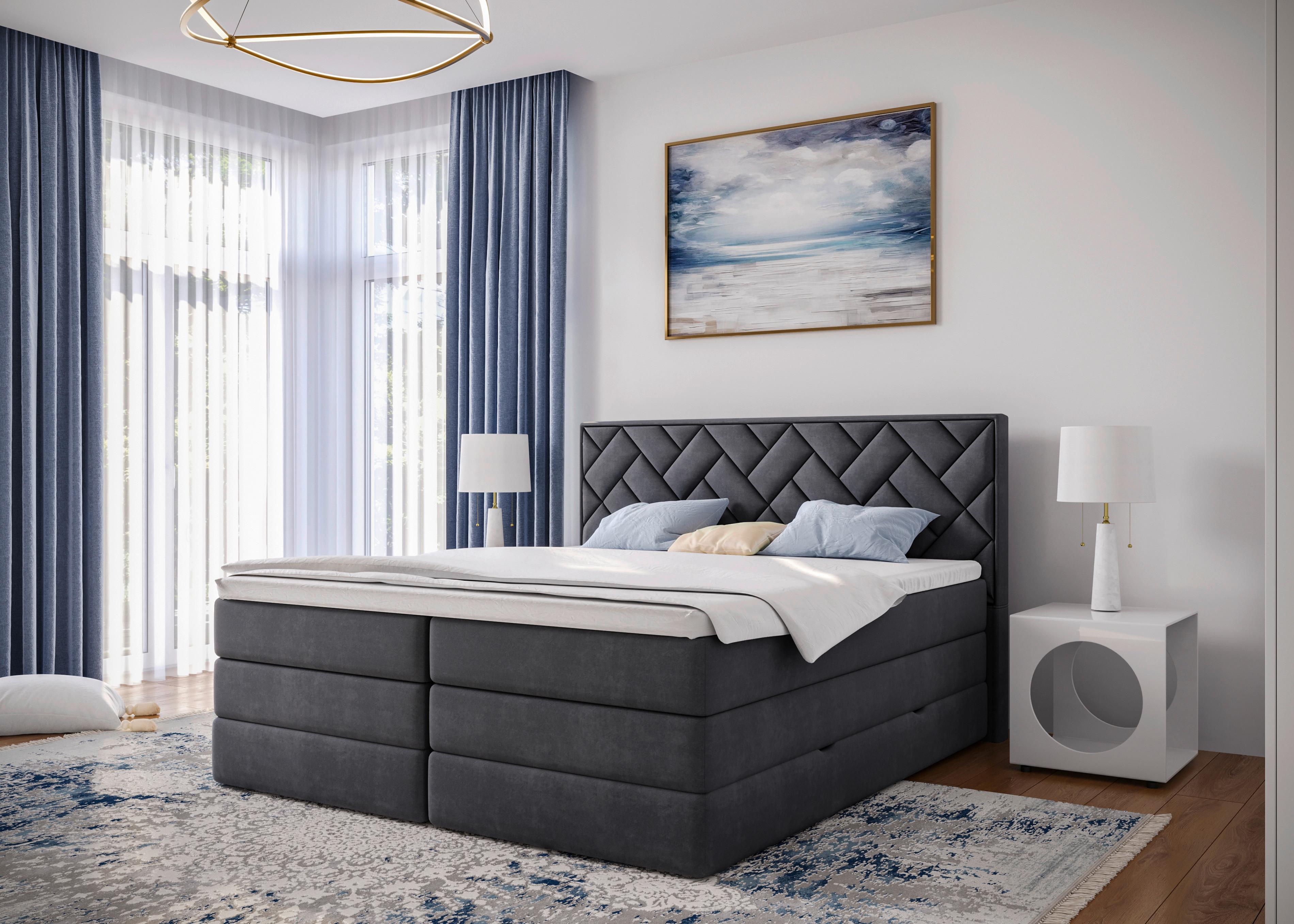 Boxspringbett mit Topper Anthrazit 180x200 cm Loreno