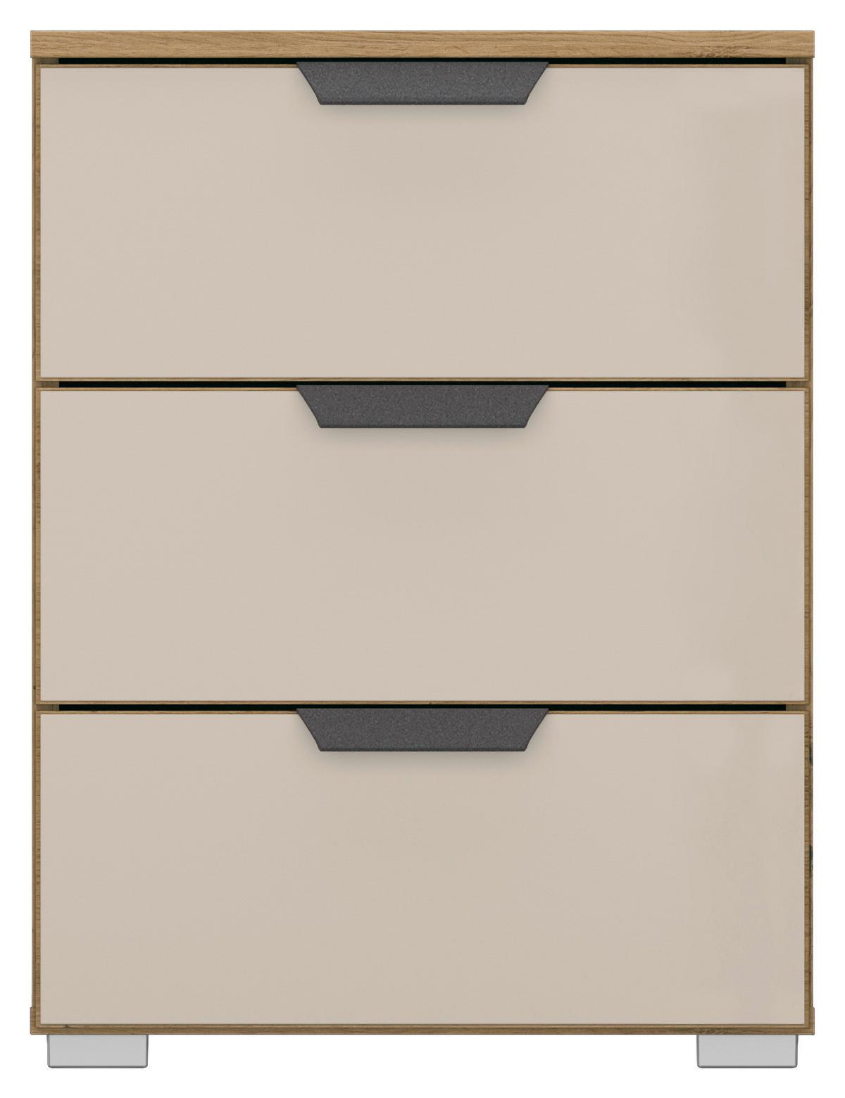 Nachtkästchen Artemis Eiche Dekor/champanger, H:62cm - Champagner/Alufarben, MODERN, Glas/Holzwerkstoff (47/62/42cm) - Rauch Möbel