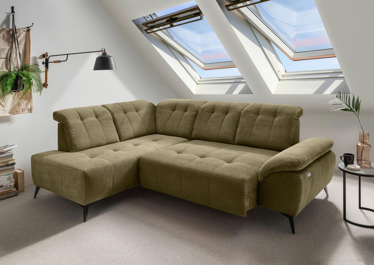 Ecksofa Fiore, Olivgrün S: 200x272 cm - Schwarz/Olivgrün, MODERN, Textil (200/272cm) - Livetastic