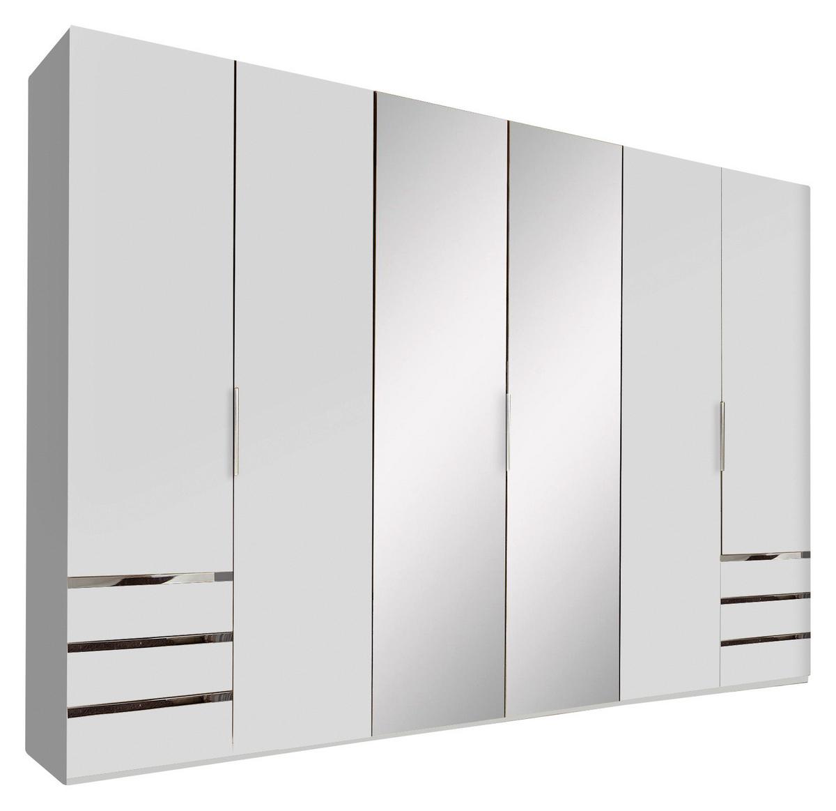 Drehtürenschrank Mit Spiegel 300cm Level 36a, Weiß Dekor - Silberfarben/Weiß, MODERN, Glas/Holzwerkstoff (300/216/58cm) - MID.YOU