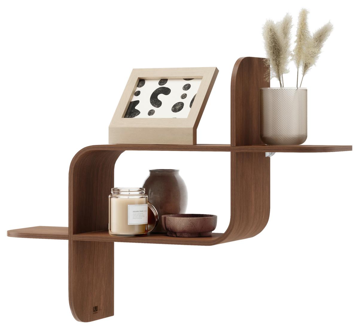 NÁSTĚNNÝ REGÁL 1017571-1055 - barvy vlašských ořechů, Design, dřevo (15,2/46,9/52,2cm) - Umbra