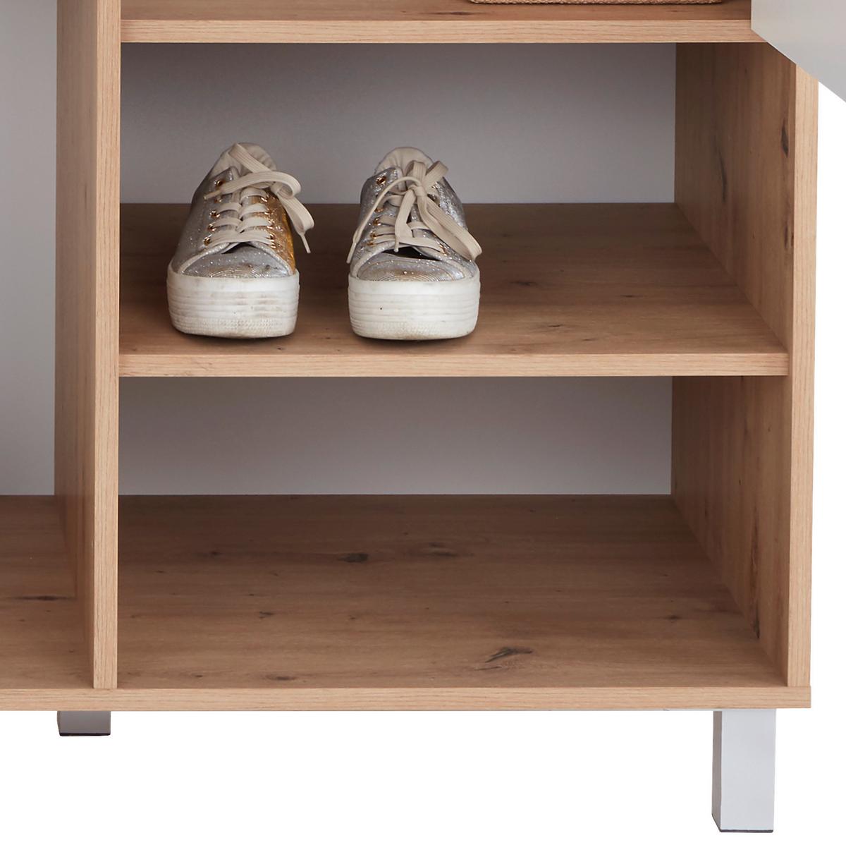 Kleiderschrank mit Fächern 147cm Box, Weiß/Eiche Dekor - Weiß/Eiche Artisan, MODERN, Holzwerkstoff (147/205/55cm) - Ondega