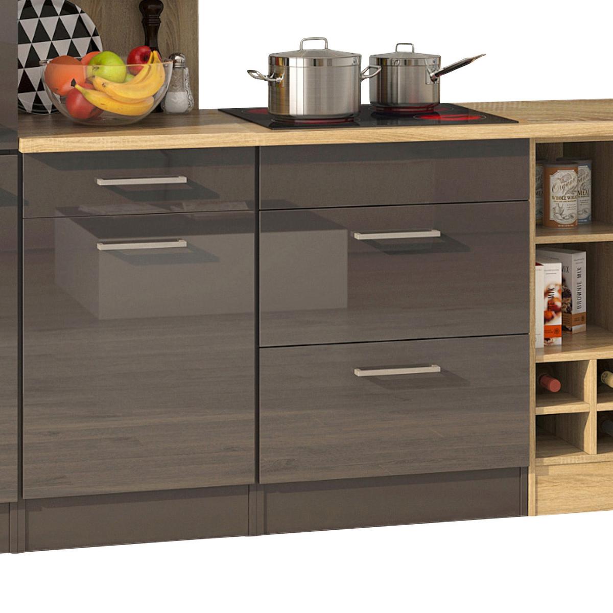 Küchenzeile Mailand M. Geräten 340 Cm Anthrazit Elegant - Eichefarben/Anthrazit, MODERN, Holzwerkstoff (340cm) - Held