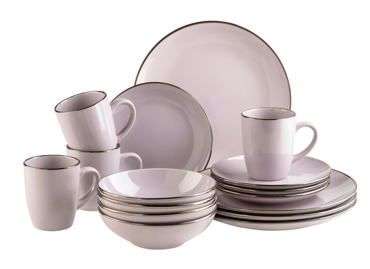 Kombiservice Metallic Rim 4 Personen Dunkelrosa - Dunkelrosa, Basics, Keramik - Mäser