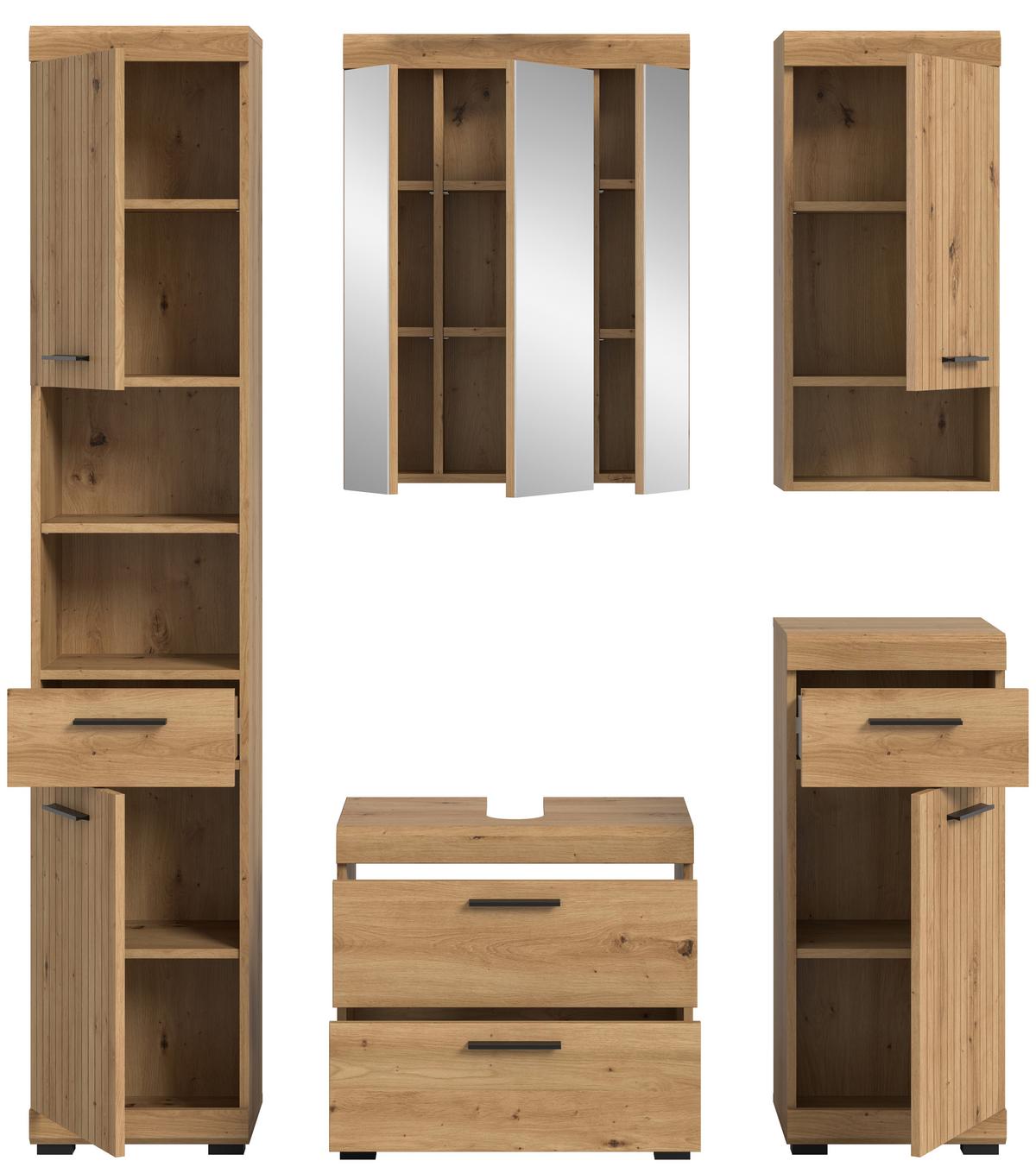 Badezimmer Scout Eiche Artisan Dekor B: 134cm - Schwarz/Eiche Artisan, Trend, Glas/Holzwerkstoff (134cm) - MID.YOU