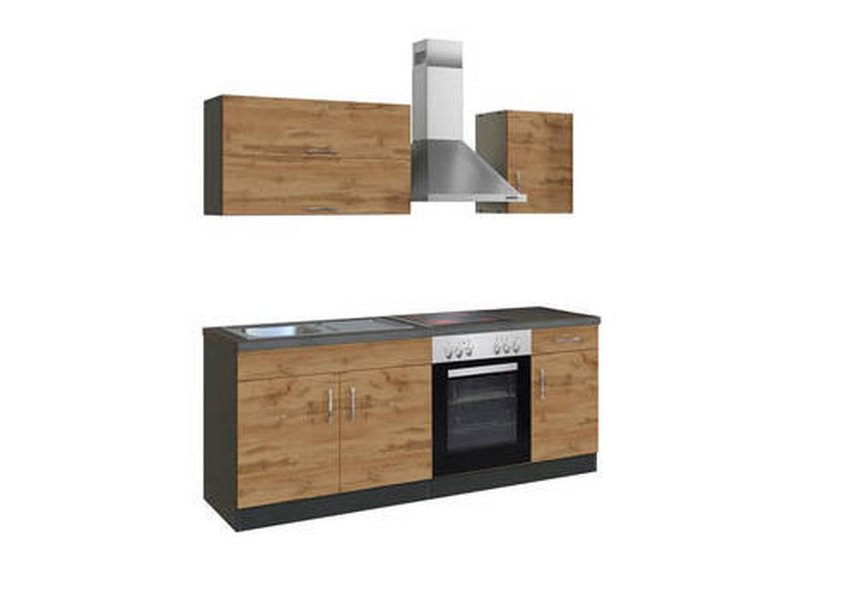 Küchenzeile Sorrento Mit Geräten B: 210 cm Eichefarben - Schieferfarben/Eiche Wotan, MODERN, Holzwerkstoff (210cm) - Held
