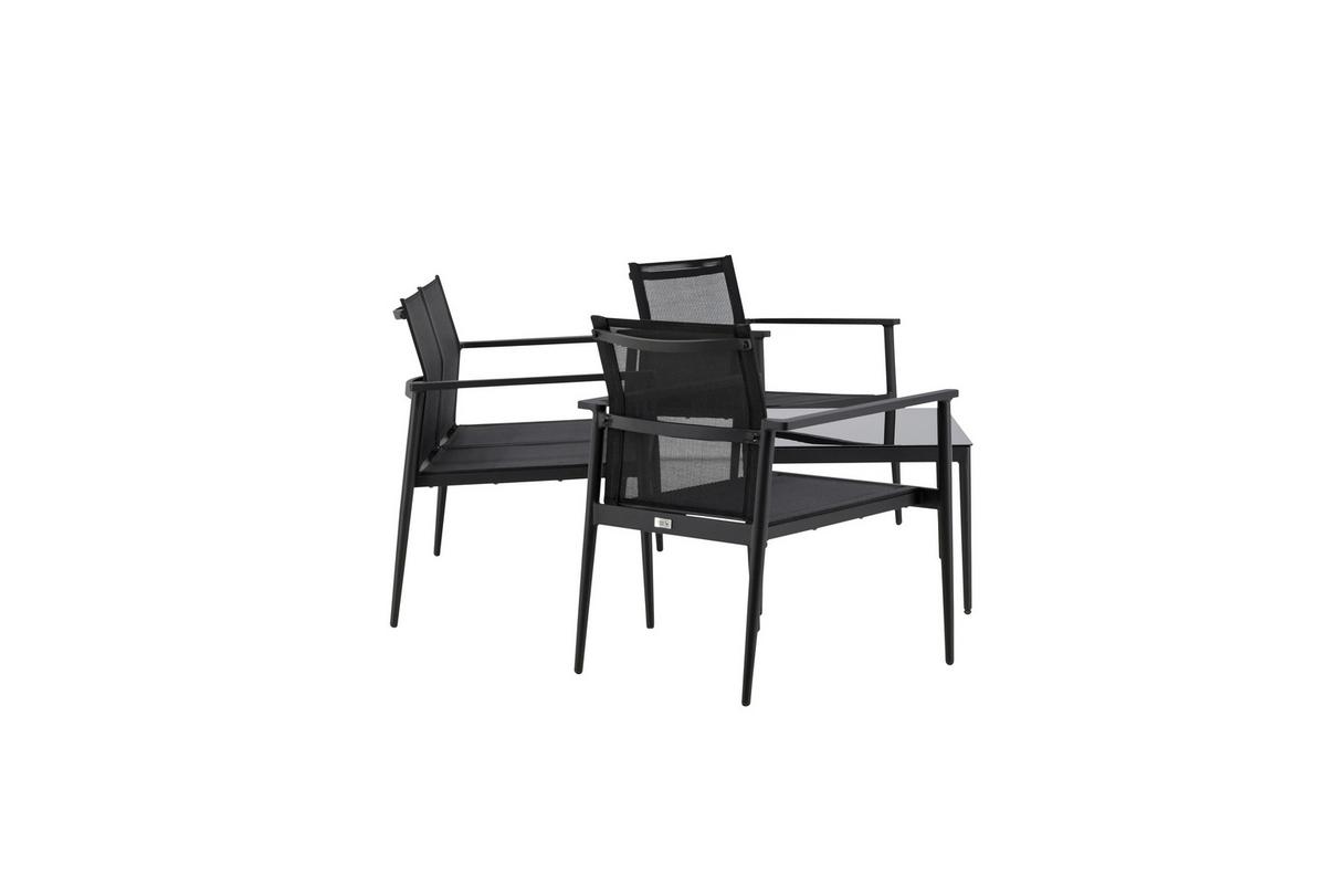 Gartengarnitur 4-Tlg. Break Aluminium/Glas - Schwarz, KONVENTIONELL, Glas/Textil - Gardenson