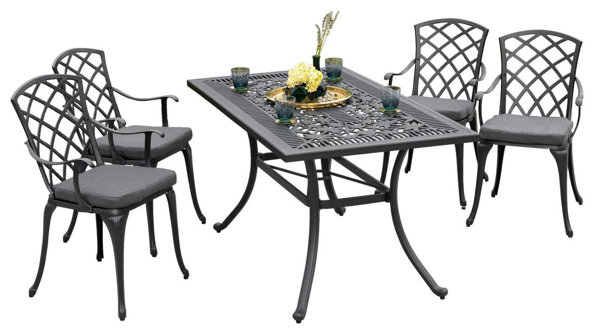 Gartenset Rhodos - Graphitfarben/Grau, MODERN, Textil/Metall - Gardenson