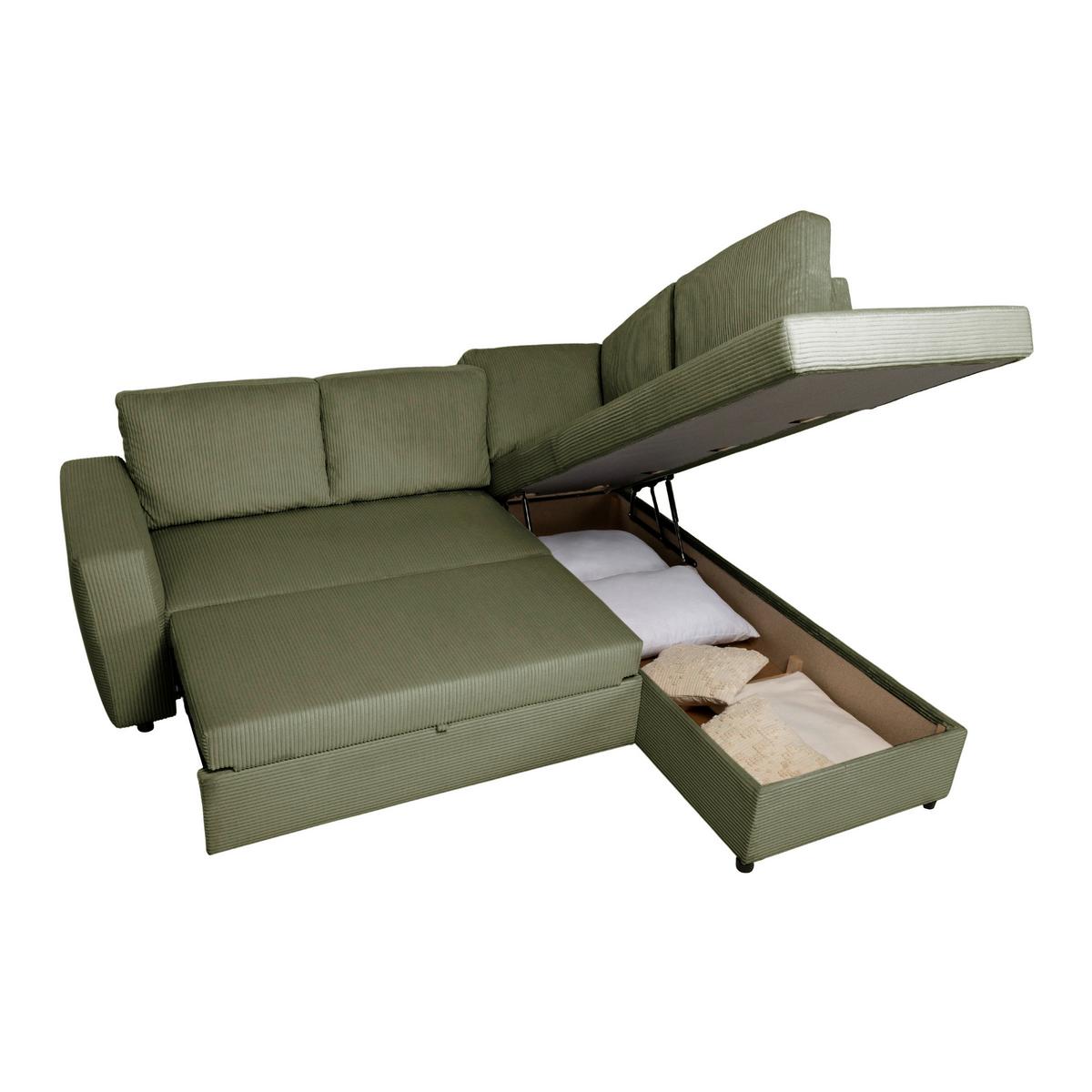 Ecksofa mit Schlaffunktion Toulouse Cord kaki, 224x206cm - Khaki/Schwarz, Trend, Holz/Holzwerkstoff (224/206cm)