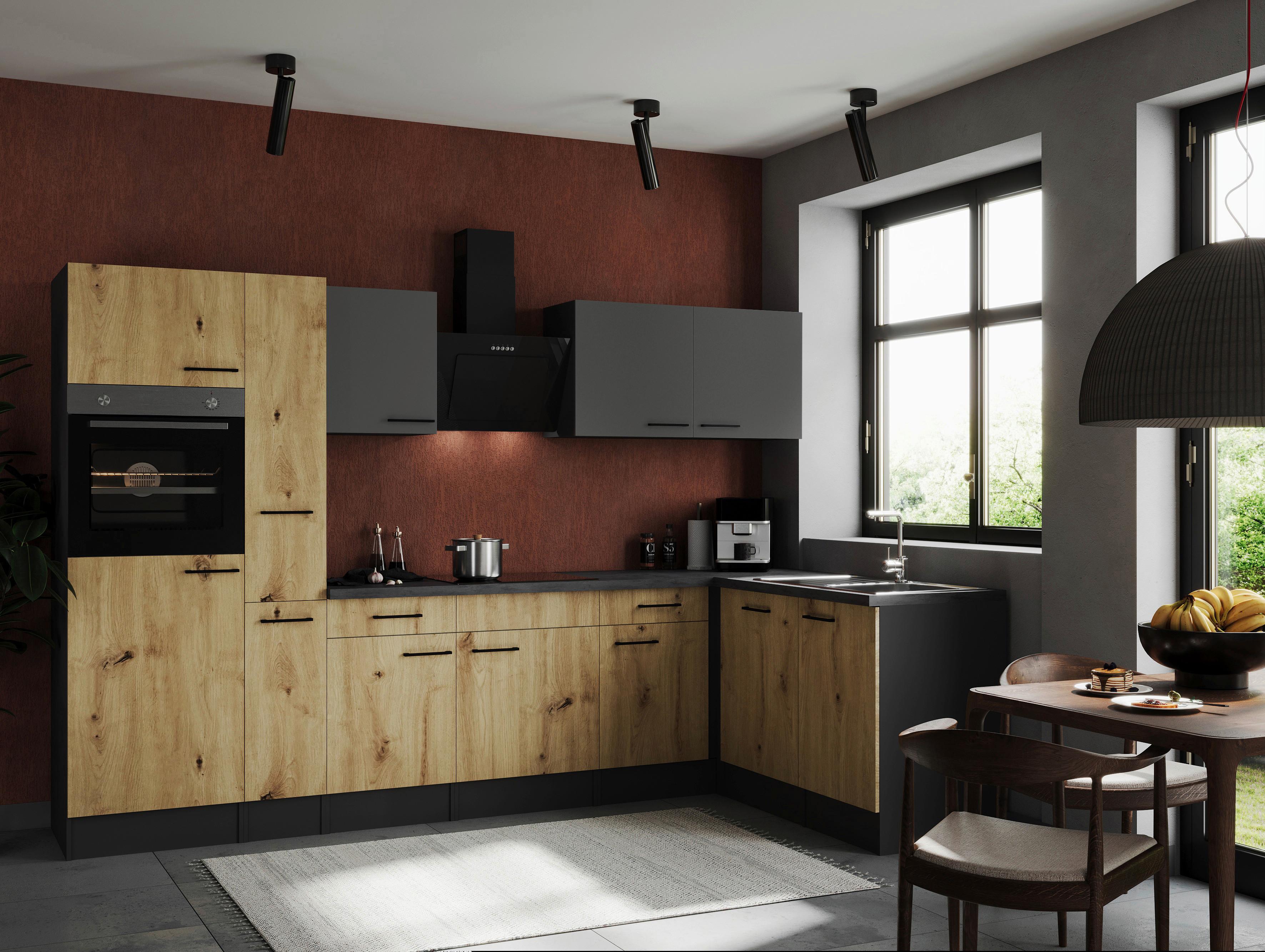 Eckküche Oliver Artisan Dekor/grau S:310x172cm - Eiche Artisan/Grau, Design, Holzwerkstoff (310/172cm) - Respekta