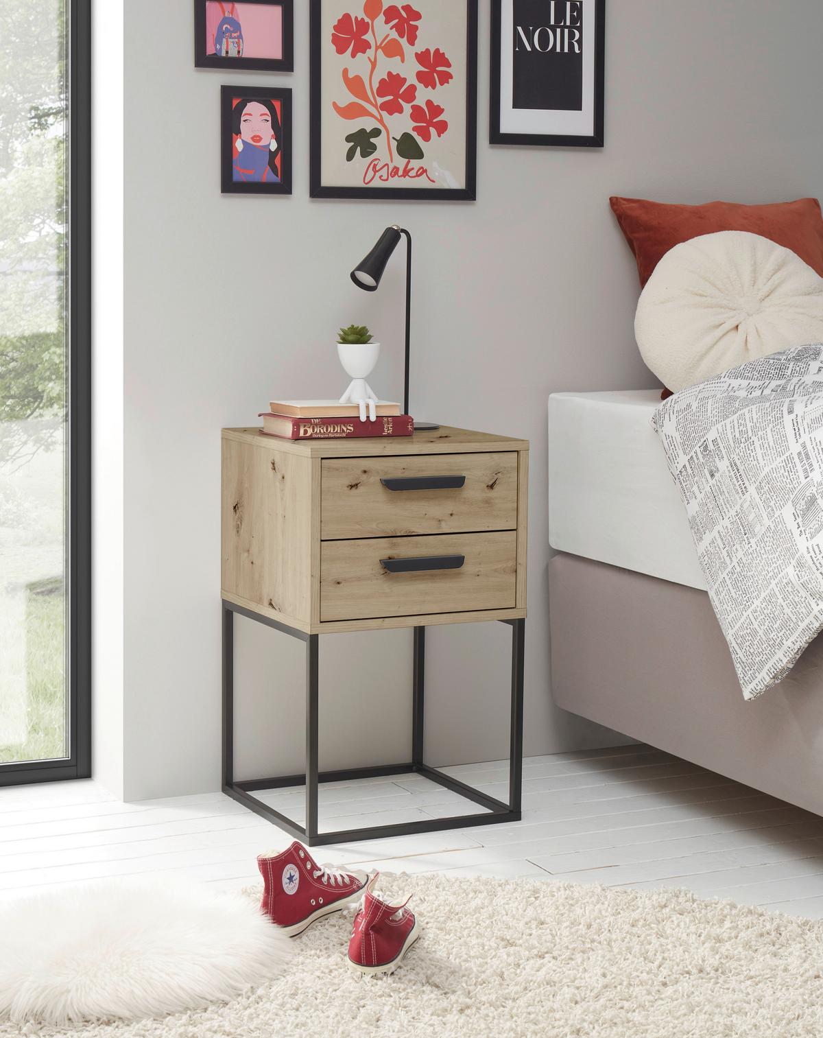 Nachtkästchen Eiche Dekor/ Schwarz H: 65 Cm Suna - Schwarz/Eiche Artisan, MODERN, Holzwerkstoff/Metall (40/65/38,5cm) - Livetastic