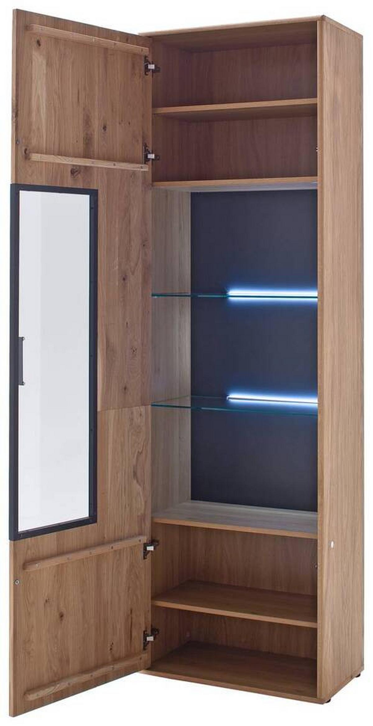 Vitrine Portland B: 64 cm Eichefarben - Eichefarben, Design, Glas/Holz (64/207/37cm) - Livetastic