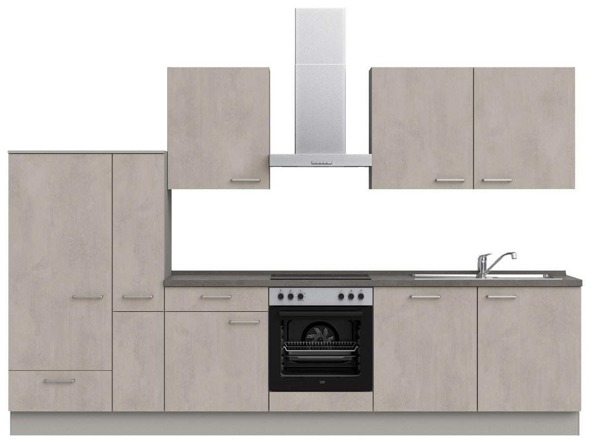 Kuchynská linka 330 cm, betónová sivá - sivá/farba ušľachtilej ocele, Modern, kov/kompozitné drevo (330cm) - Nobilia