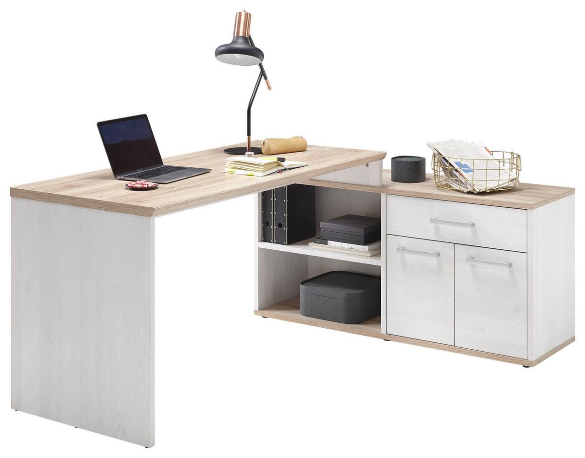 Eckschreibtisch Mit Stauraum B 130cm H 76cm Romance - Eichefarben/Weiß, Design, Holzwerkstoff (177/130/76cm) - MID.YOU
