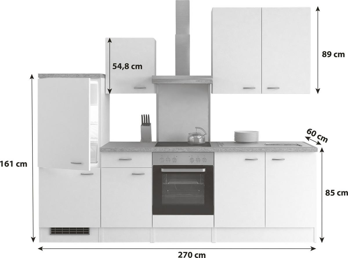 Küchenzeile Wito Ohne Geräte 270 Cm Weiß - Hellgrau/Weiß, KONVENTIONELL, Holzwerkstoff (270cm) - FlexWell