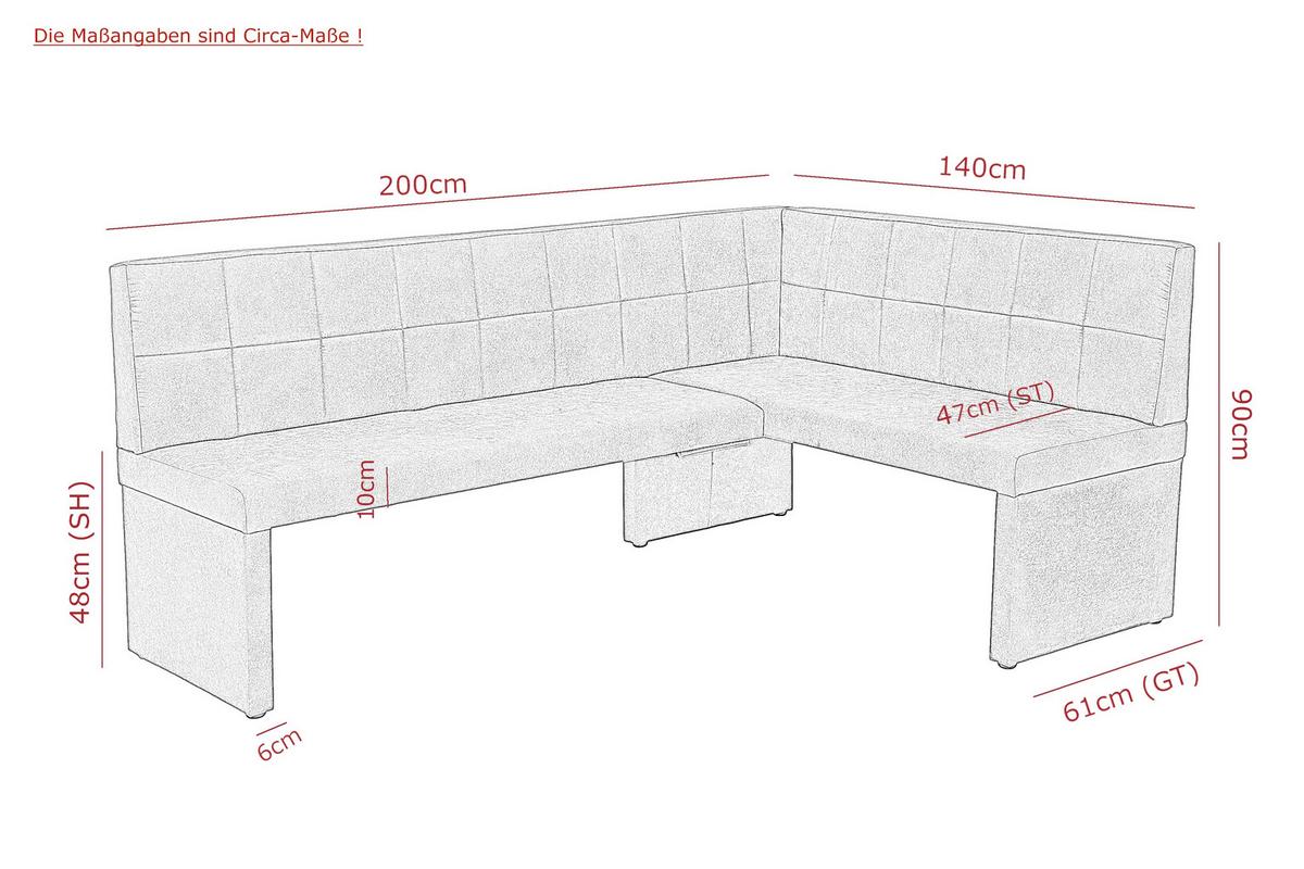 Eckbank Melanie Leb - Anthrazit, MODERN, Holz/Textil (200/90cm) - MID.YOU
