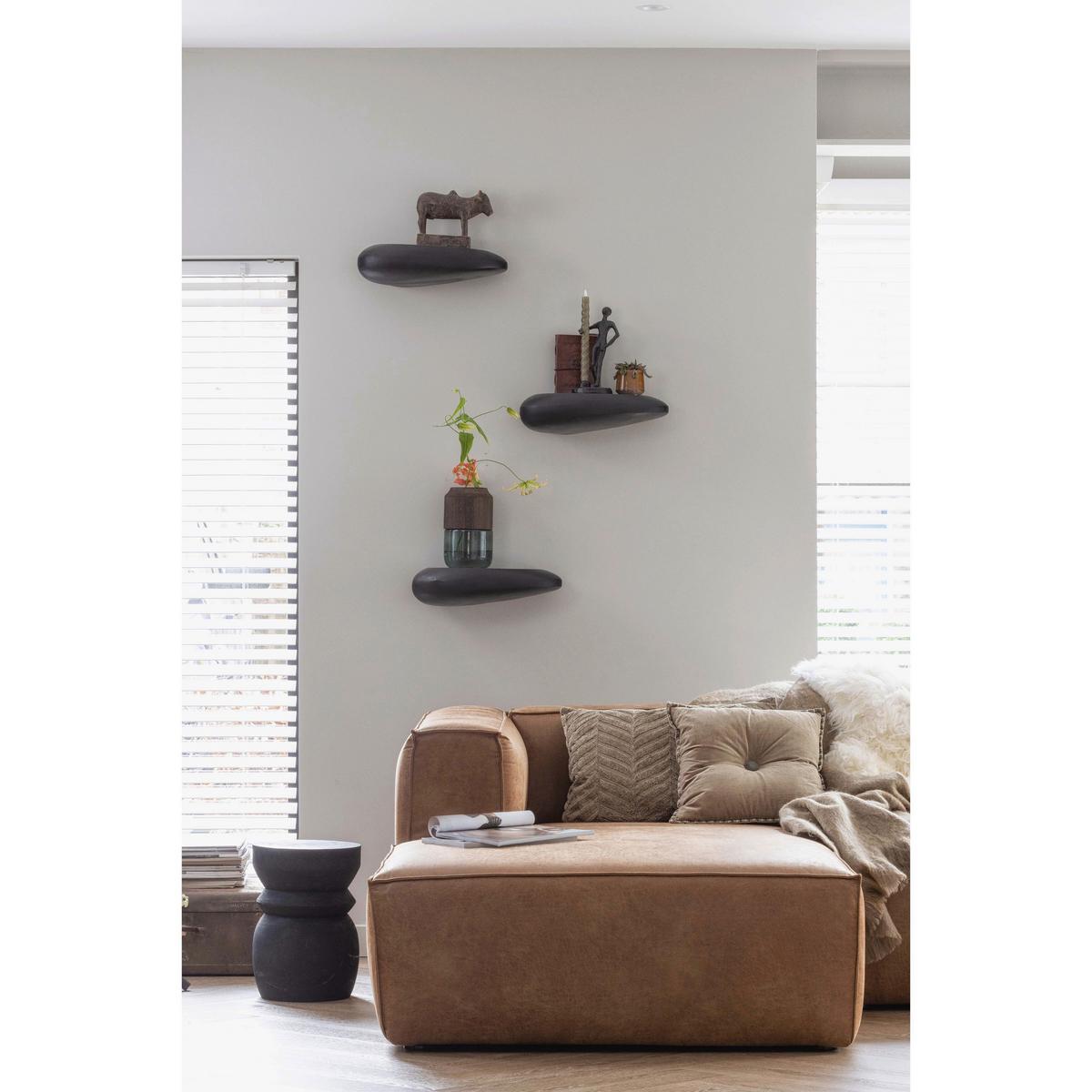 Ecksofa Bean Cognac S: 175x305cm - Cognac/Schwarz, Design, Leder/Textil (175/305cm) - Livetastic