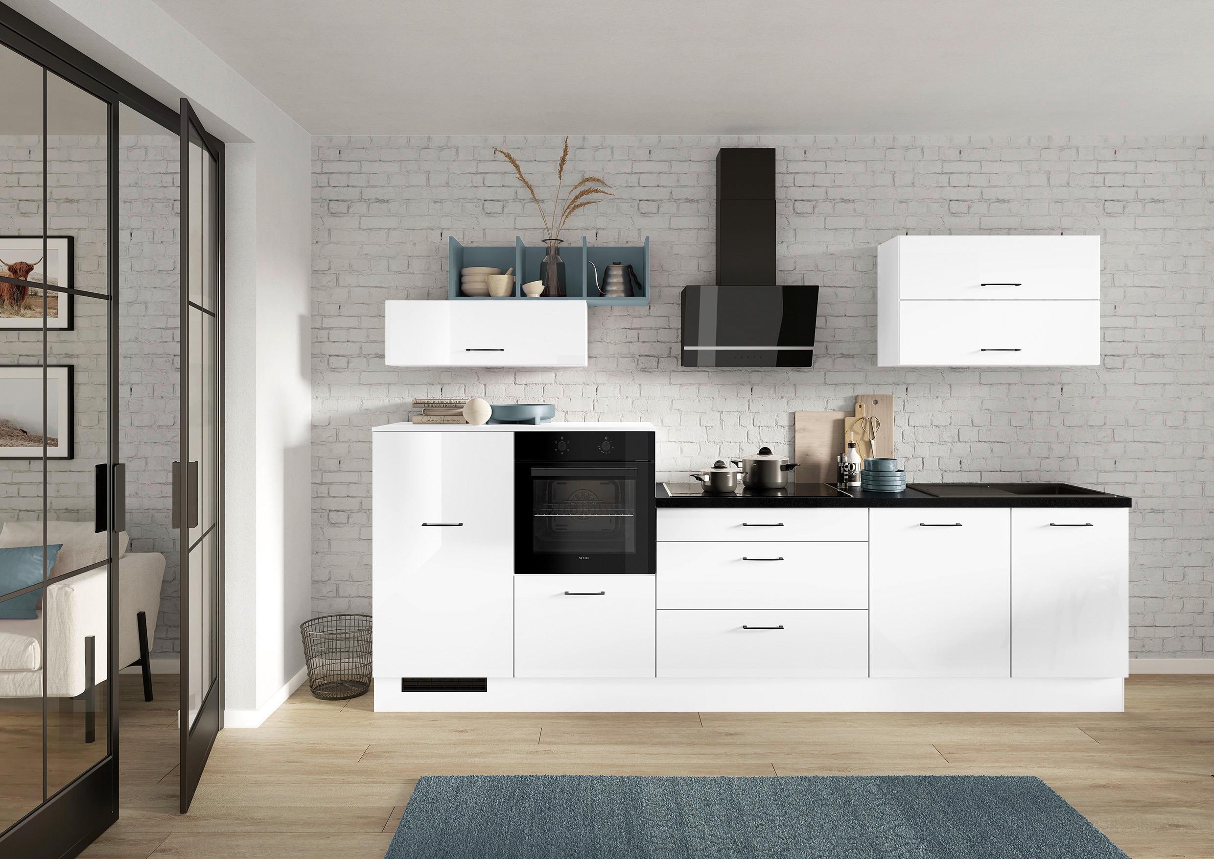 Küchenleerblock Ip4050 - Weiß Hochglanz/Schwarz, Design, Holzwerkstoff (320cm) - Impuls