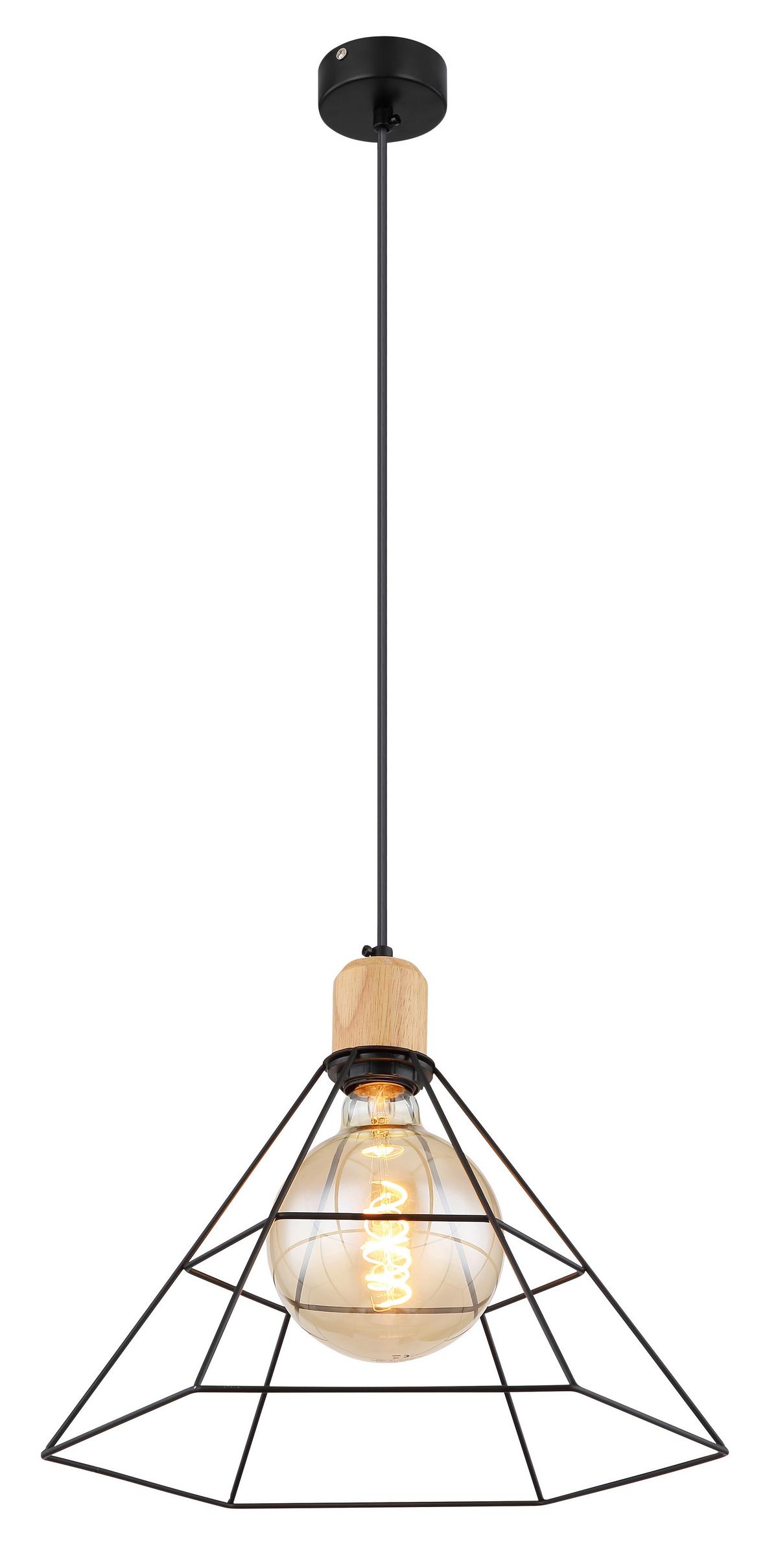 Hängeleuchte Kegi H: 120 cm 1-Flammig Holz/ Metall - Schwarz/Braun, KONVENTIONELL, Holz/Metall (35/120cm) - Globo