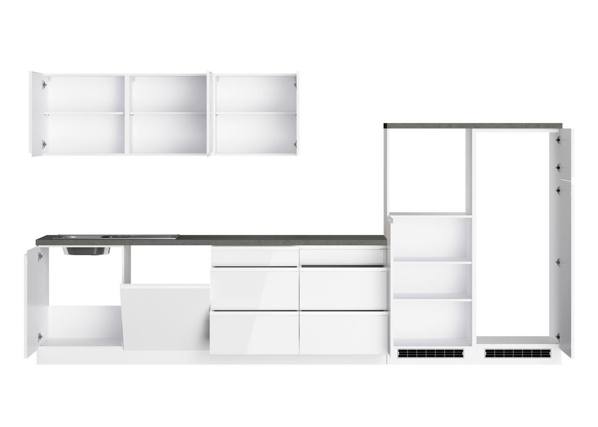Küchenzeile Monza Ohne Geräte B: 360 Cm Weiß/grau - Weiß Hochglanz/Weiß, LIFESTYLE, Holzwerkstoff (360cm) - Held