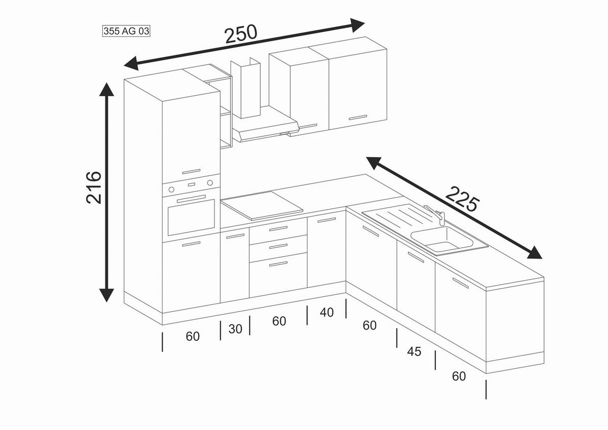 Eckküche Freia Mit Geräte 250x225 Cm Anthrazit/nussbaum - Walnussfarben/Alufarben, LIFESTYLE, Holzwerkstoff/Kunststoff (250/225cm) - MID.YOU