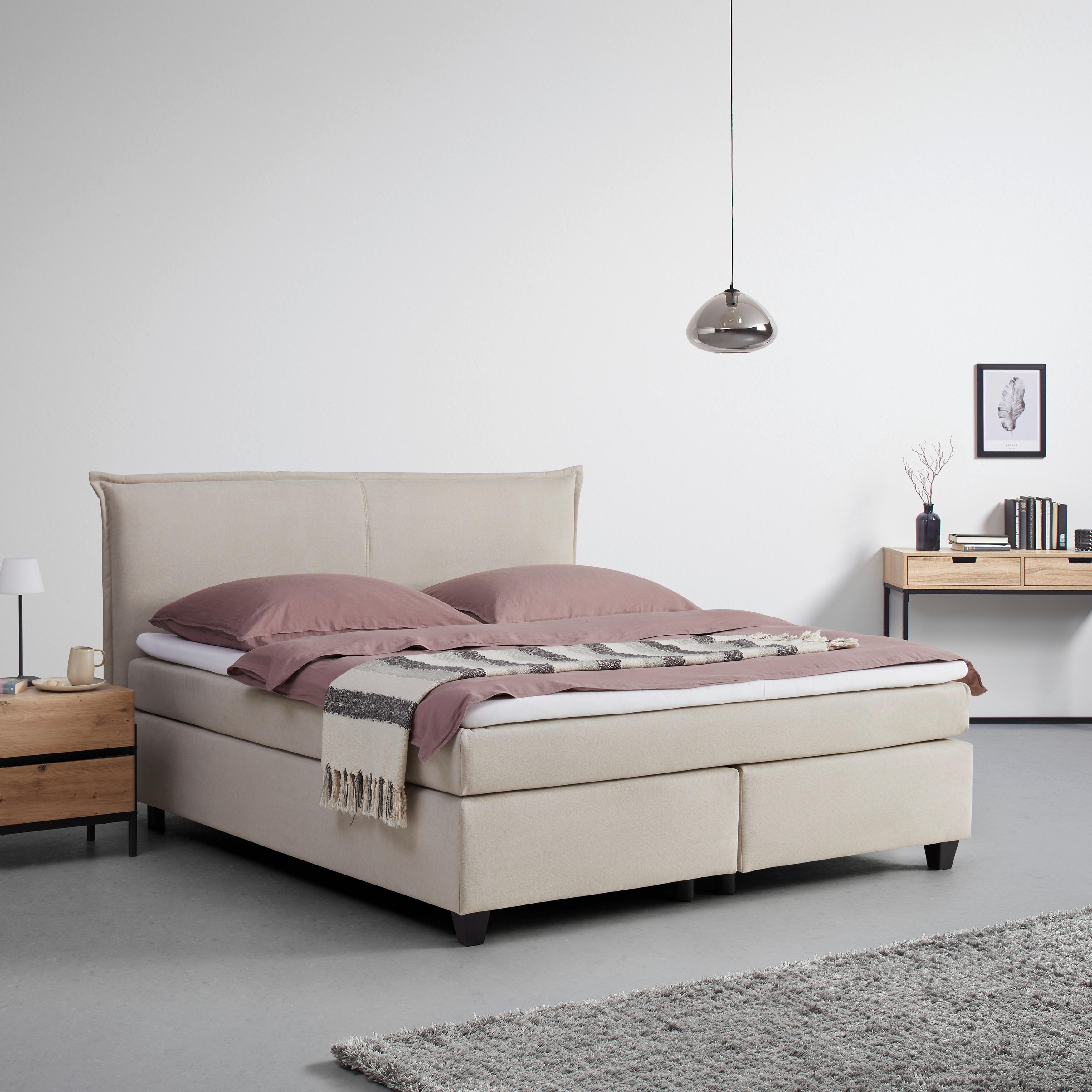 Boxspringová posteľ s toperom 180x200 cm, béžová - čierna/béžová, Modern, drevo/textil (180/200cm) - Bessagi Home
