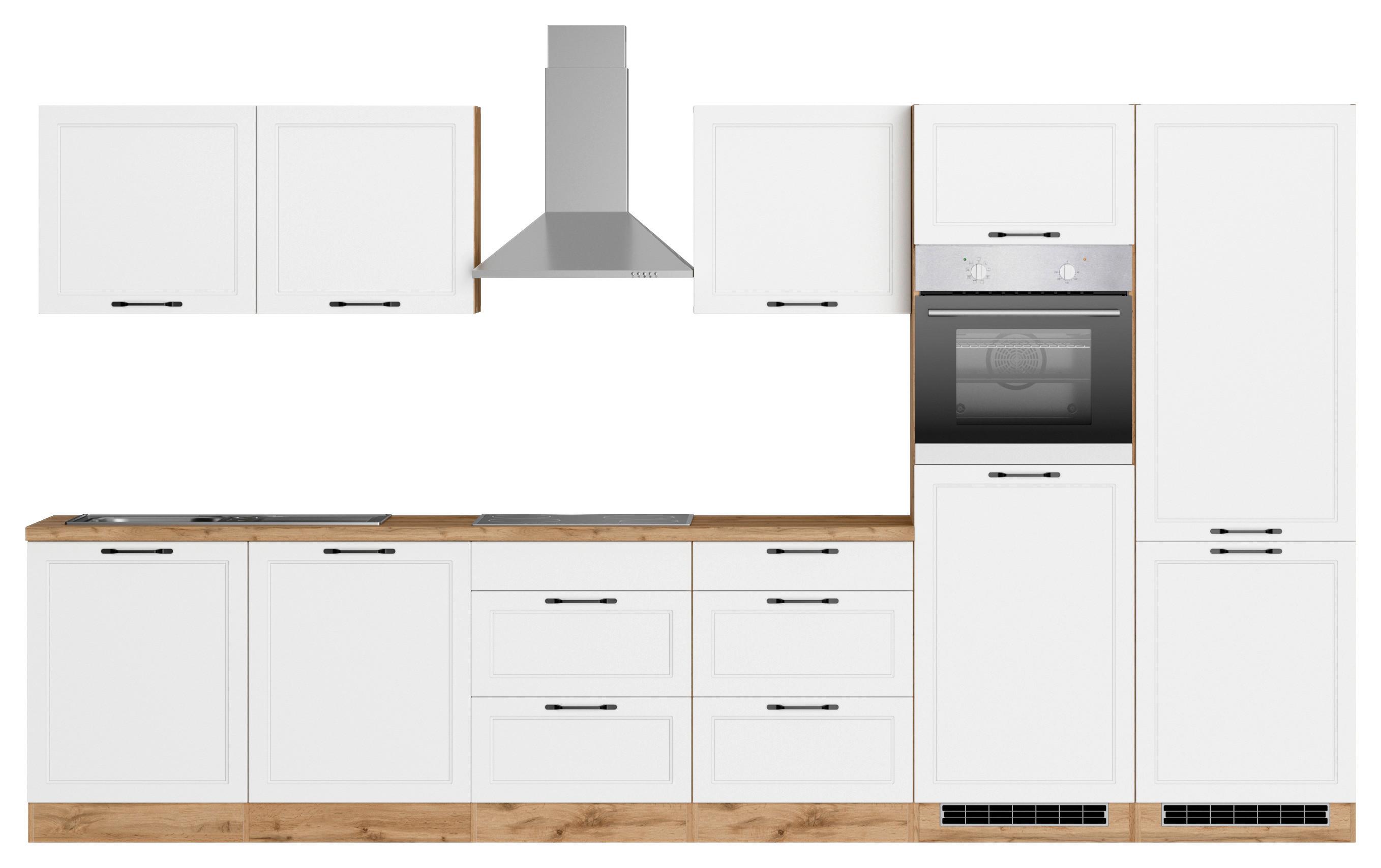 Küchenzeile Meran mit Geräten B: 360 cm Weiß/Eiche Dekor - Eiche Wotan/Weiß, LIFESTYLE, Holzwerkstoff (360cm) - Held