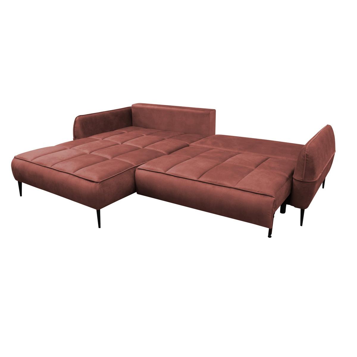 Ecksofa mit Bettkasten Letto 189x260 cm Velours Koralle - Koralle/Schwarz, Design, Textil (189/260cm) - MID.YOU