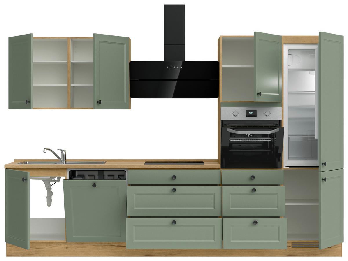 Kuchyňská linka 330 cm, rákosová / dub sierra - barvy dubu/černá, Moderní, kov/kompozitní dřevo (330cm) - Nobilia