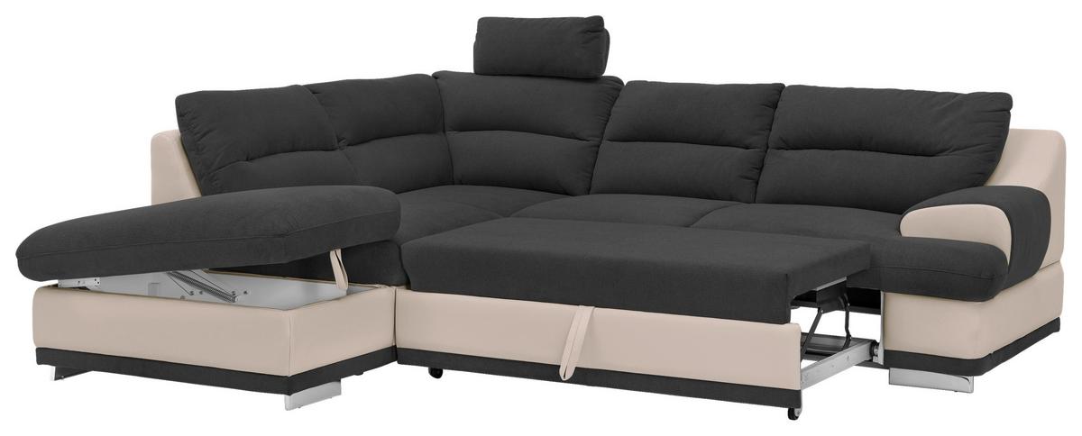 Ecksofa mit Schlaffunktion & Bk, Seaside Schwarz/Sandfarben - Sandfarben/Chromfarben, KONVENTIONELL, Textil (217/264cm) - MID.YOU