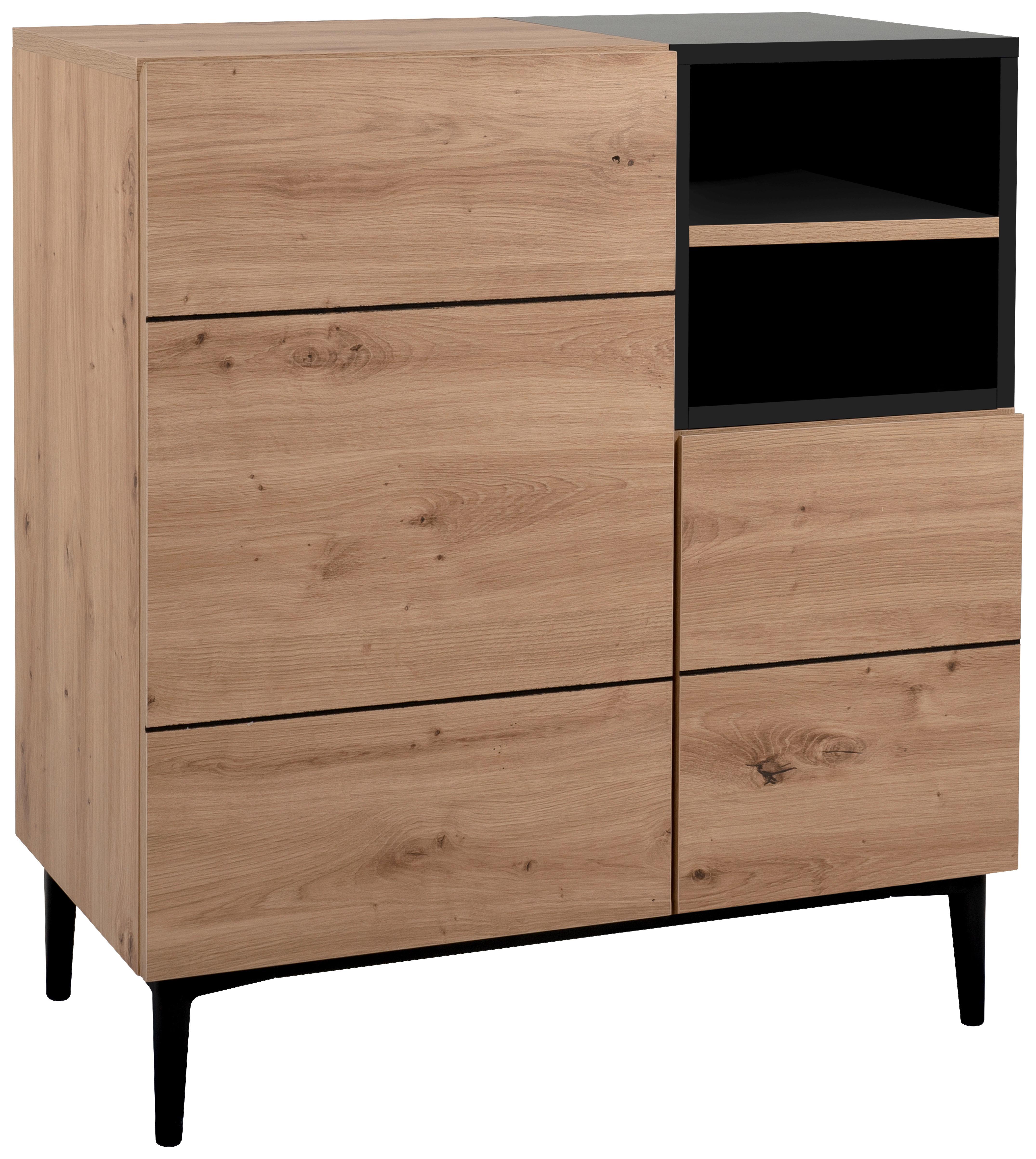 Kommode B 80 cm Nola, Eiche Dekor/Schwarz