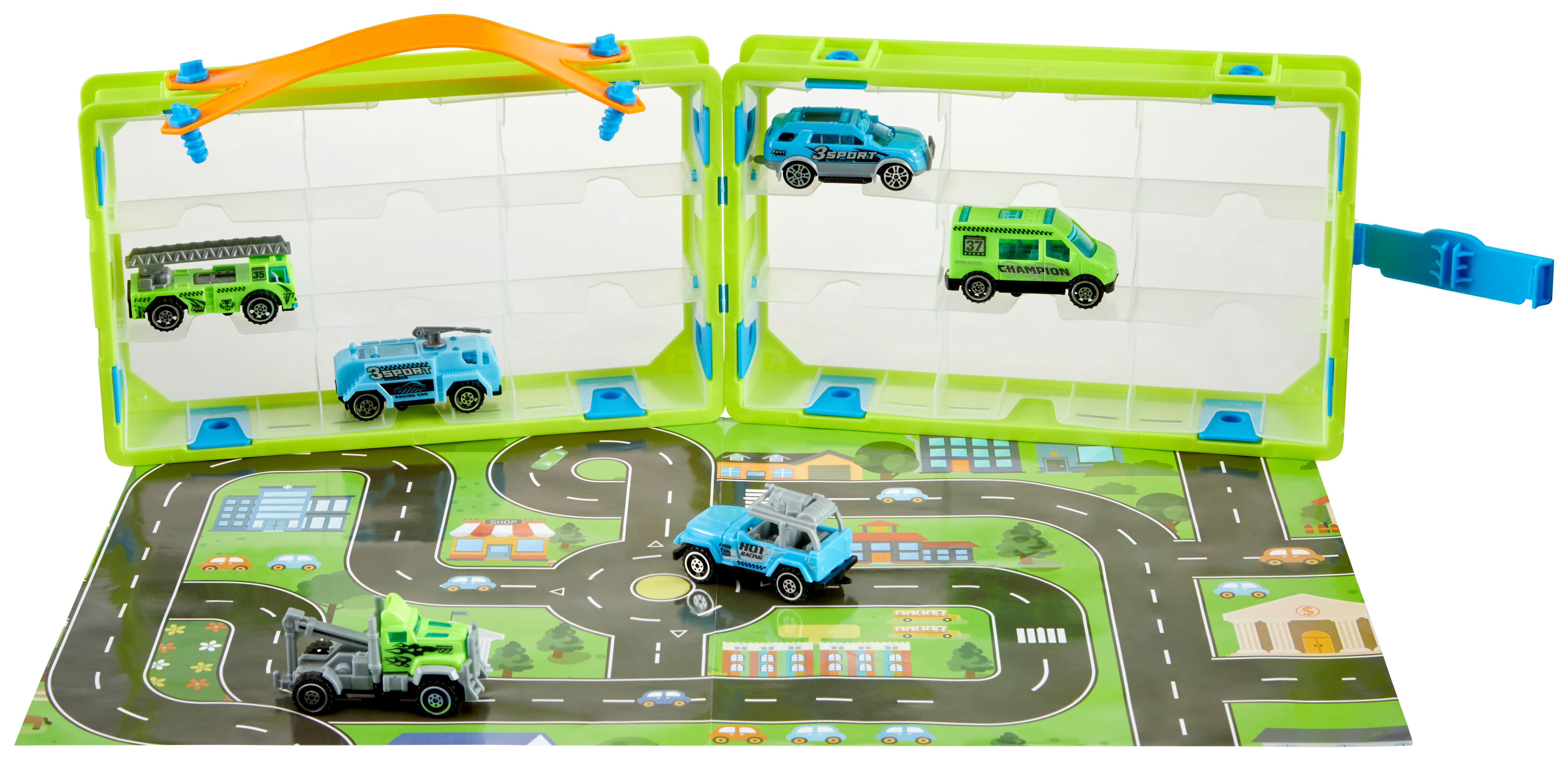 Spielzeugauto Mini-Auto-Box Mit Spielmatte - Blau/Gelb, LIFESTYLE, Kunststoff (28/19/9cm)