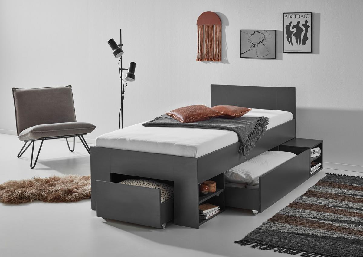 Stauraumbett mit Bettladen 90x200cm Azurro Anthrazit - Anthrazit, MODERN, Holzwerkstoff (90/200cm)