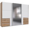 Schwebetürenschrank Level 36 A Weiß/Eiche/Spiegel, B:300cm - Eichefarben/Weiß, MODERN, Glas/Holzwerkstoff (300/216/65cm) - MID.YOU