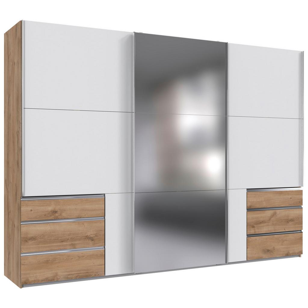 Schwebetürenschrank mit Spiegel 300cm Level Weiß/Eiche