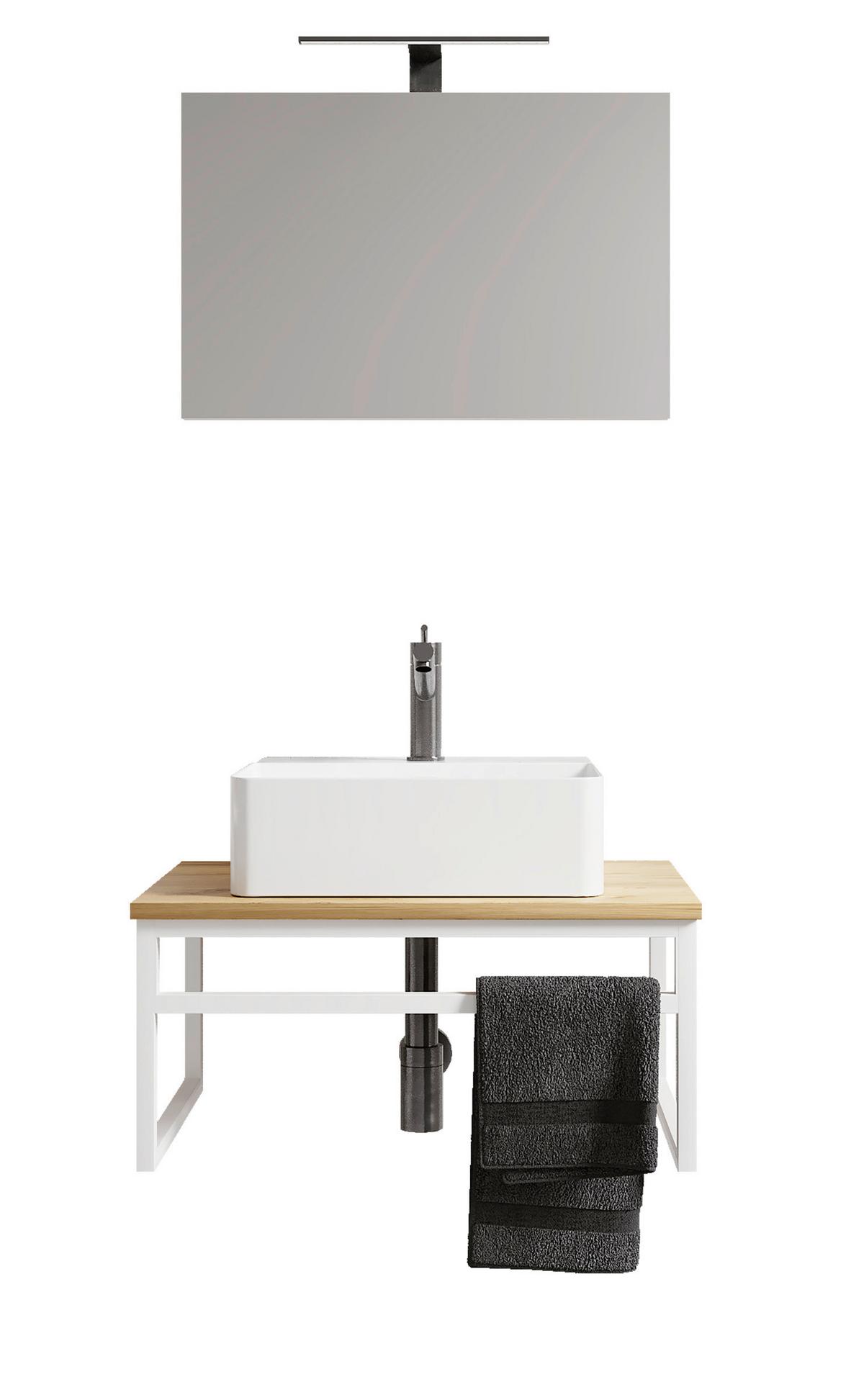 BADEZIMMER 3-TLG. WASCHPLATZ "BITILA 60" - Honigeiche/Weiß, MODERN, Glas/Keramik (60cm) - MID.YOU