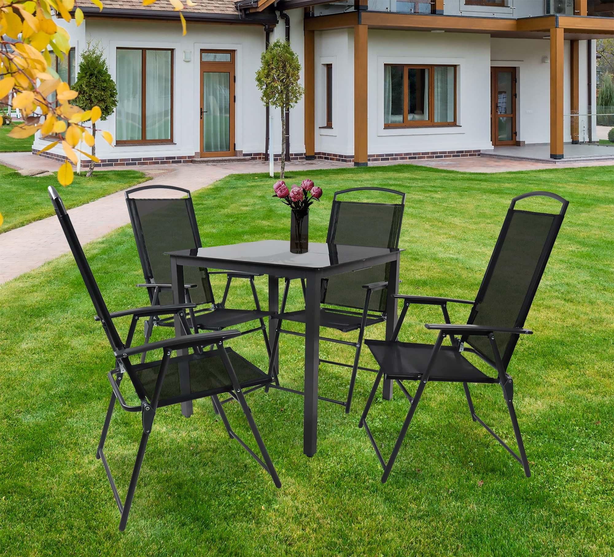 Záhradna stolová súprava čierne sklo - čierna/antracitová, Basics, kov/textil - Gardenson