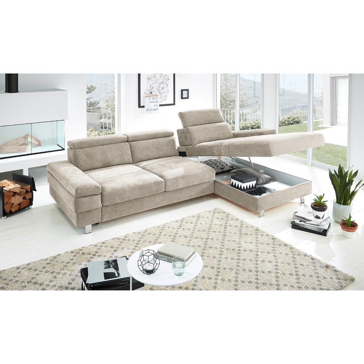 Ecksofa Elvis, Greige S: 259x182 Cm - Greige/Silberfarben, KONVENTIONELL, Textil (259/182cm) - Trendmanufaktur