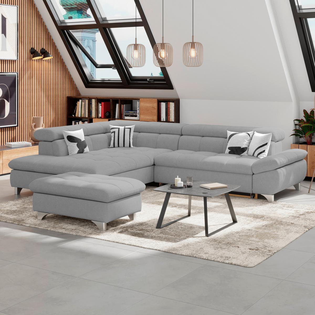 Ecksofa Gemini Grau, B: 234cm - Chromfarben/Grau, KONVENTIONELL, Textil (234/312cm)