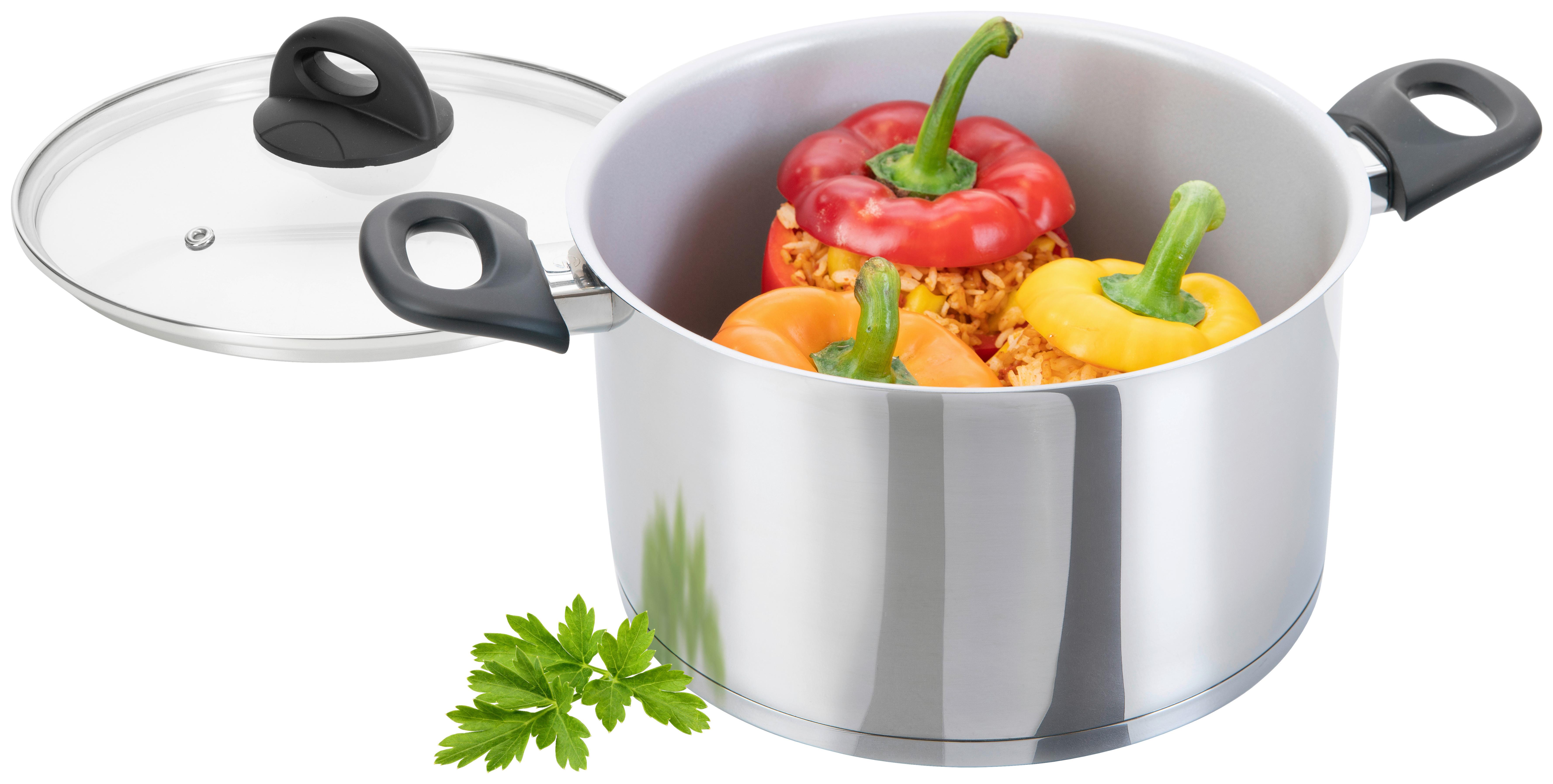 Kochtopf 4,3 L aus Edelstahl, spülmaschinengeeignet - Silberfarben/Weiß, Basics, Metall (24cm) - Genius